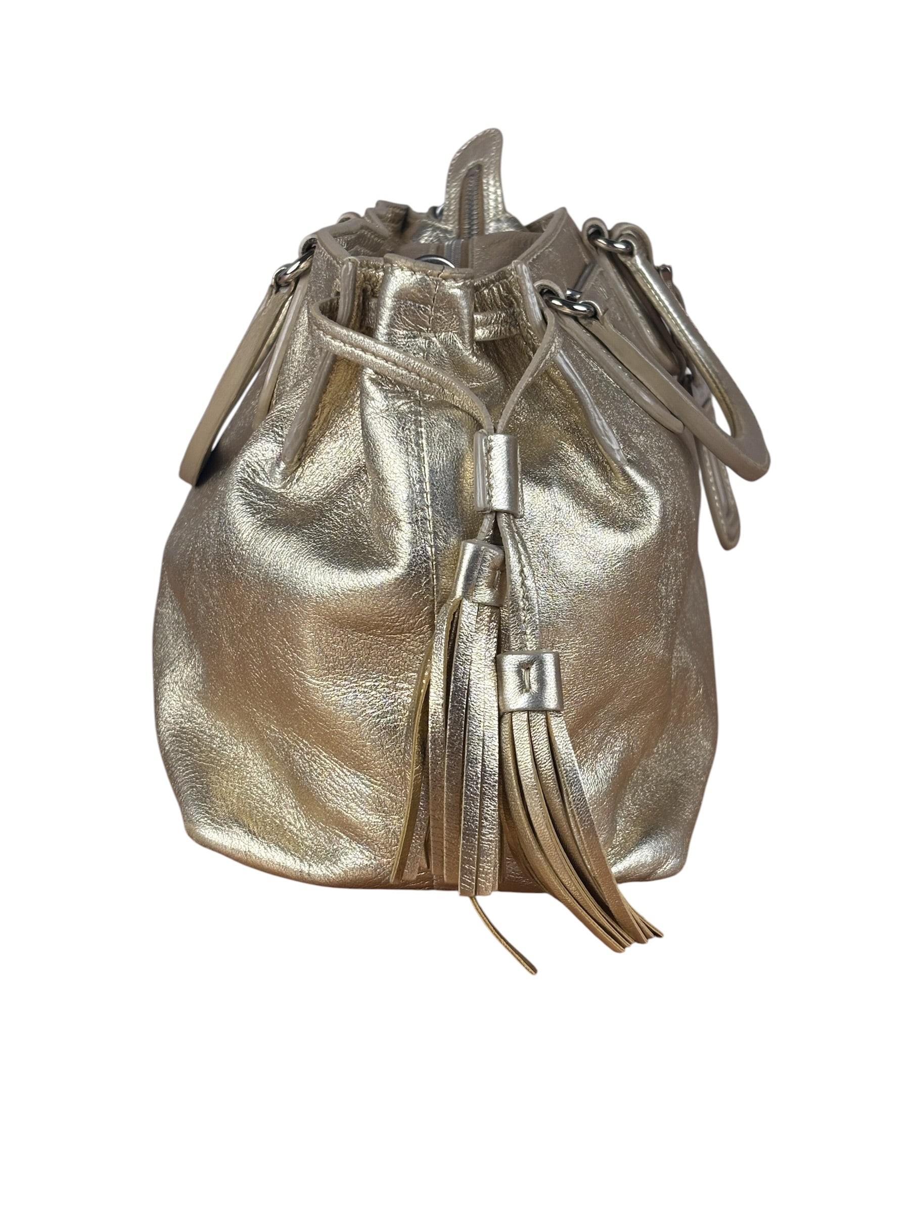 Prada Vintage Metallic Gold Leather Satchel Handbag