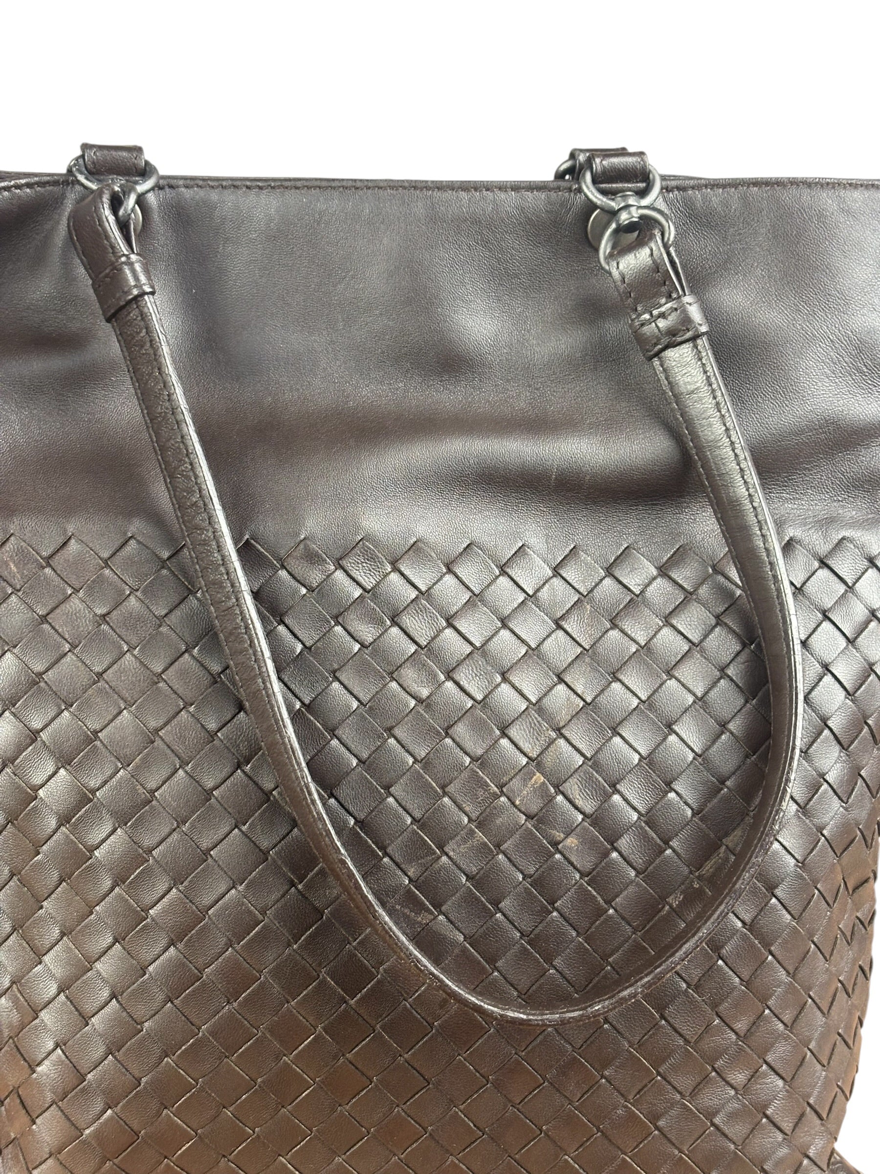 Bottega Veneta Chocolate Brown Leather Intercciato Tote Bag