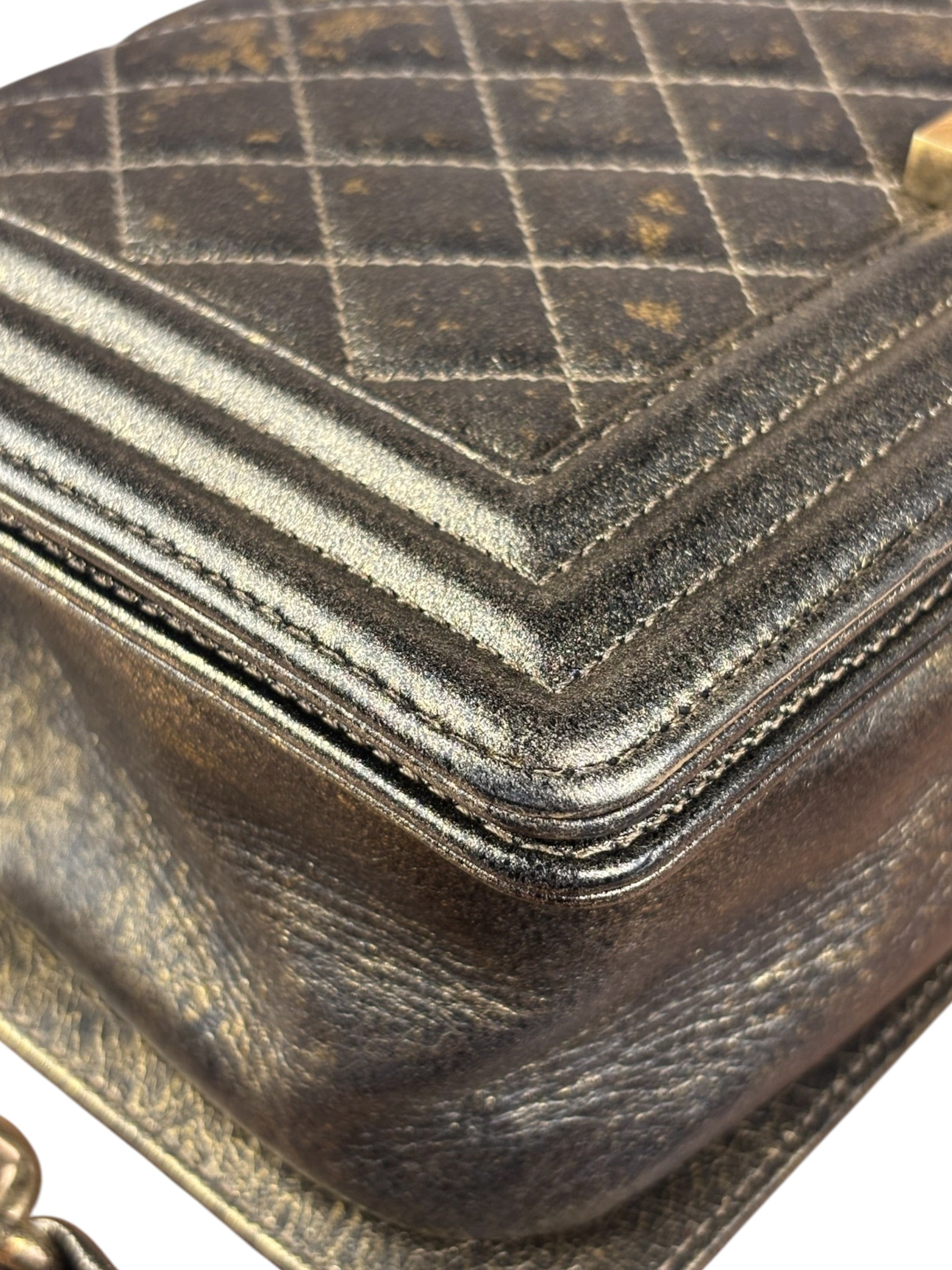 Chanel Metallic Dark Bronze Leather Old Medium Boy Flap Shoulder Bag