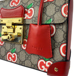 Gucci Red/Beige Leather GG Apple Print Padlock Bamboo Handbag