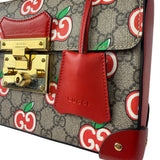 Gucci Red/Beige Leather GG Apple Print Padlock Bamboo Handbag