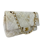 Chanel White Denim/Leather Trim Greek Collection Flower Double Flap Bag 2018