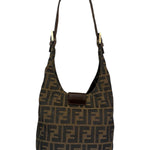 Fendi Brown Leather Trim Zucca Hobo Bag