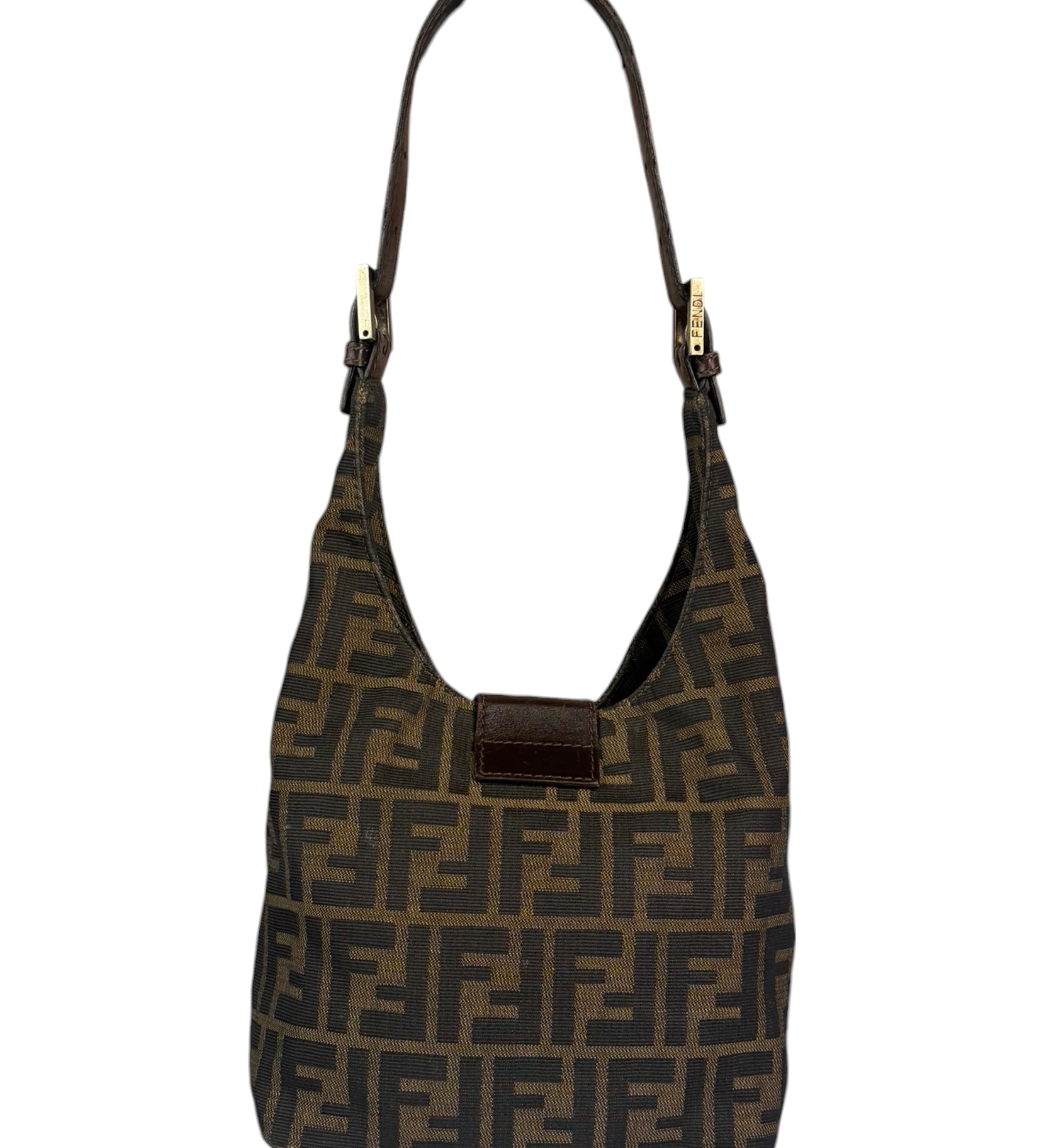 Fendi Brown Leather Trim Zucca Hobo Bag