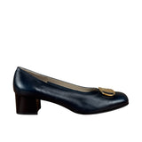 Salvatore Ferragamo Blue Gold Buckles Pumps