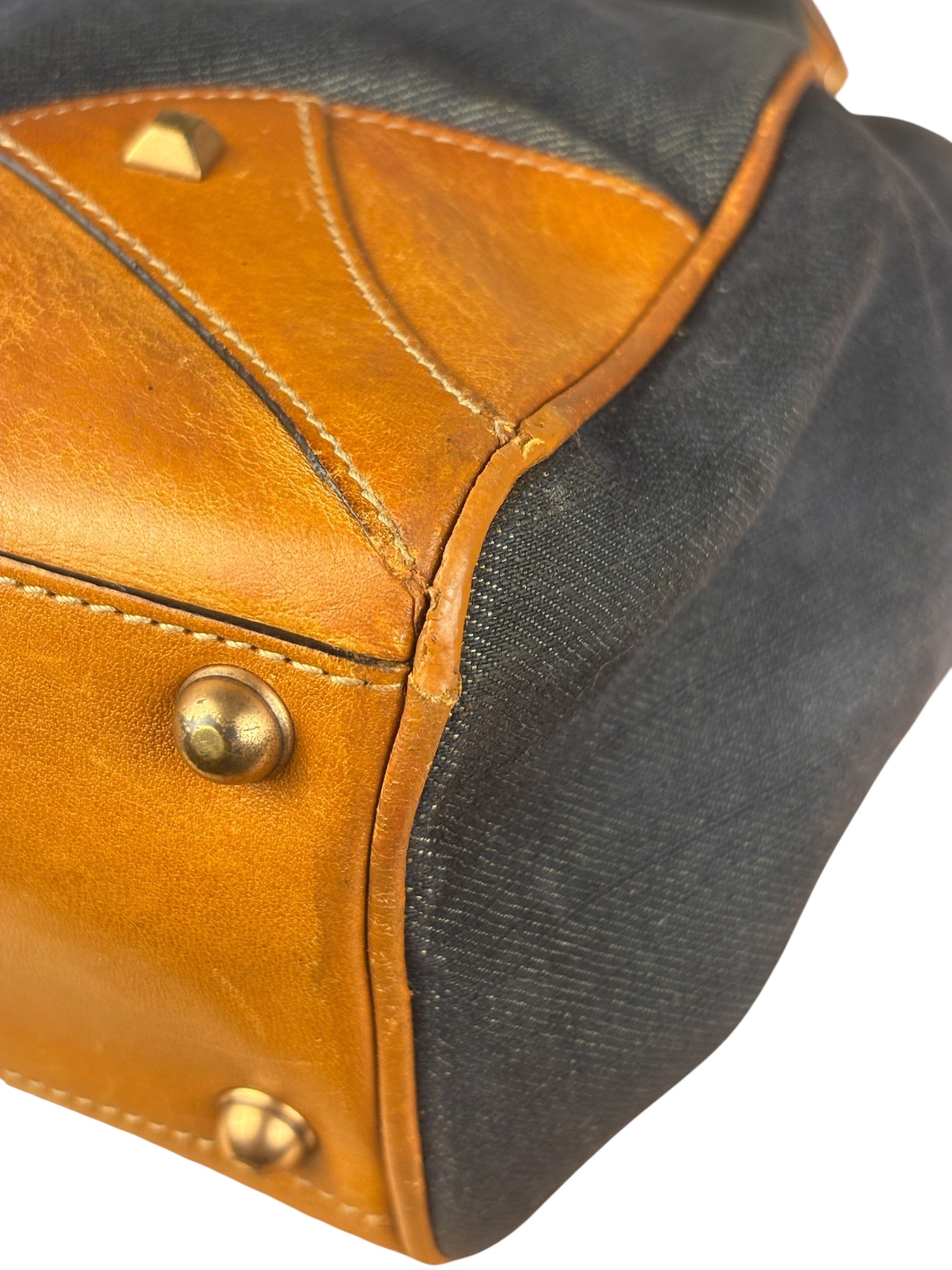 Gucci Vintage Denim Leather Trim Jackie Shoulder Bag