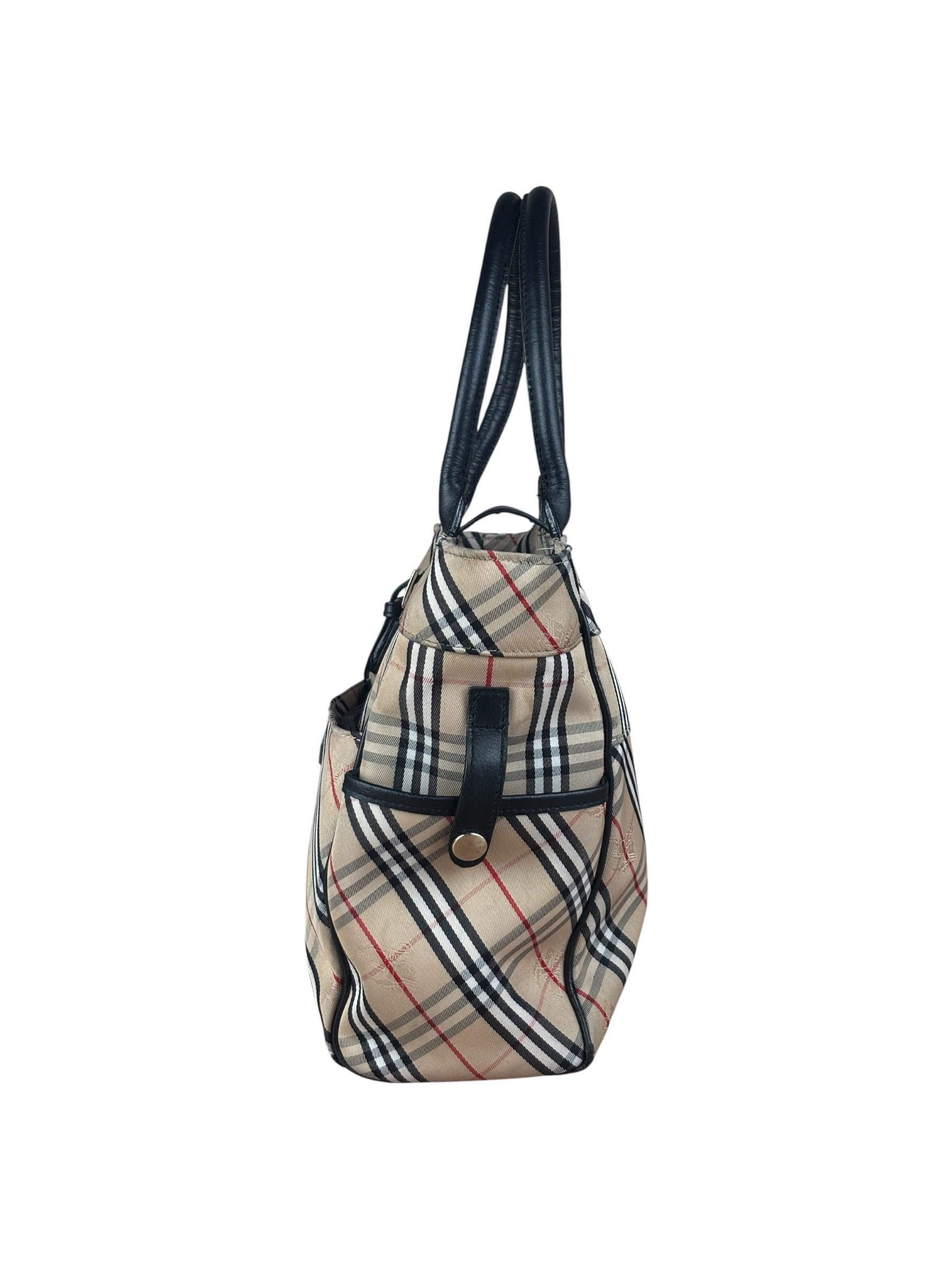 Burberry Vintage Blue Label Nova Check Multi-Pocket Nylon Tote Bag