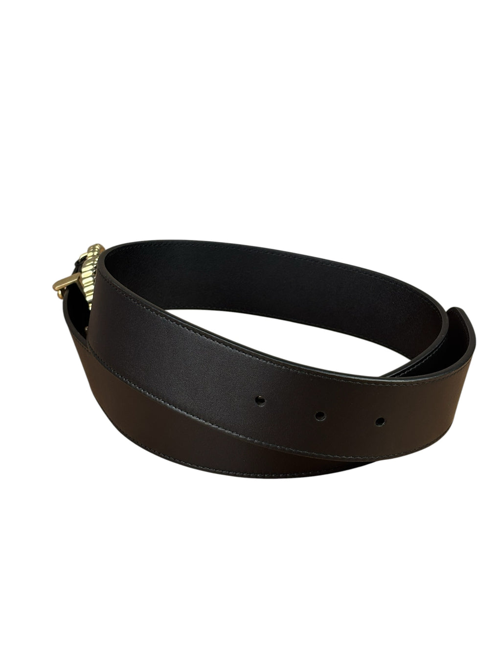Gucci GG Black Golden Buckle Marmont Torchon Leather Belt