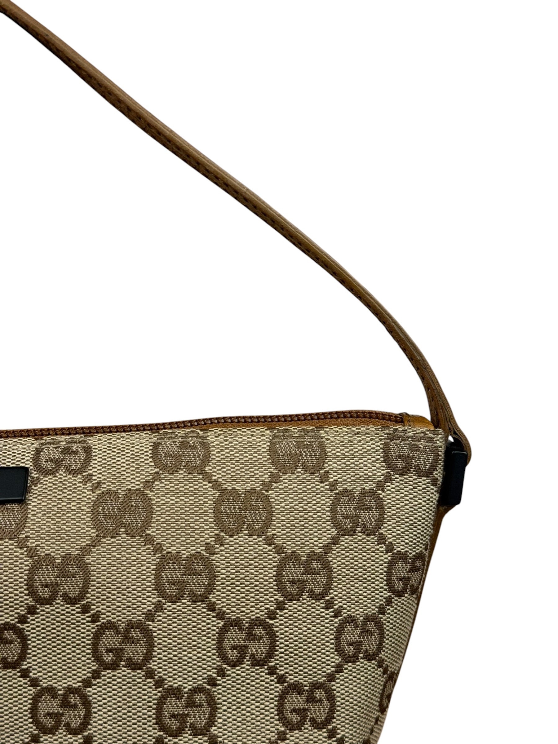 Gucci Brown Leather Trim GG Boat Pochette