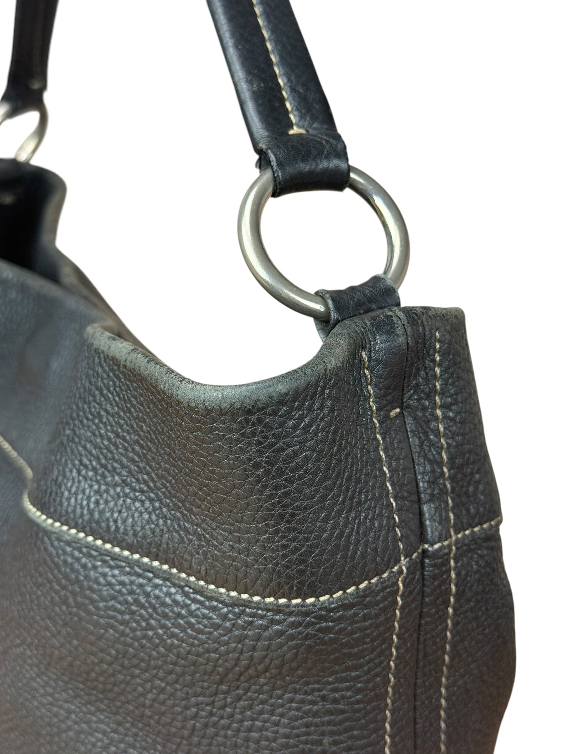 Prada Vintage Black Pebbled Leather Hobo Bag