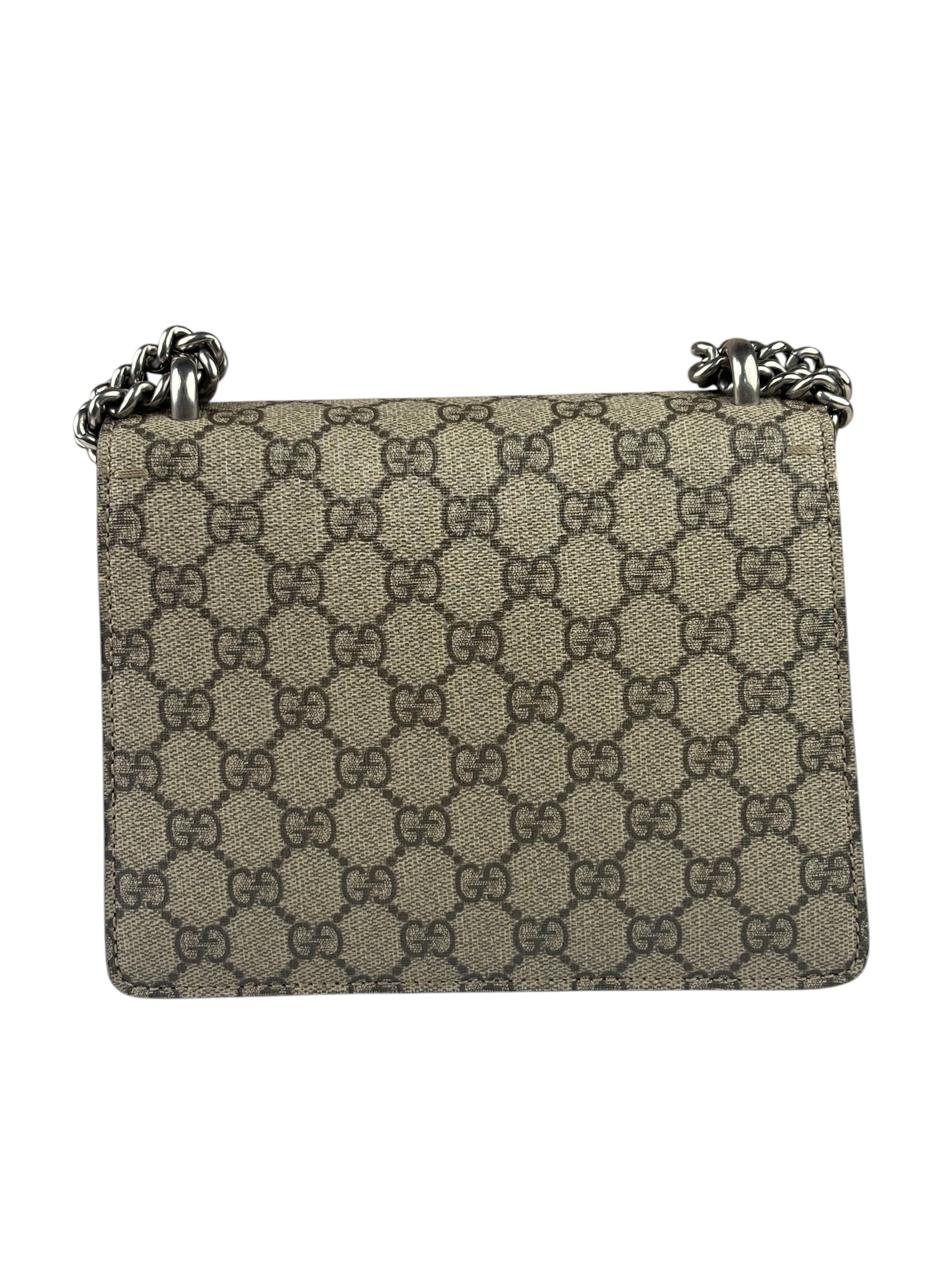 Gucci Beige/Red Leather/Suede Trim GG Supreme Dionysus Small Shoulder Bag