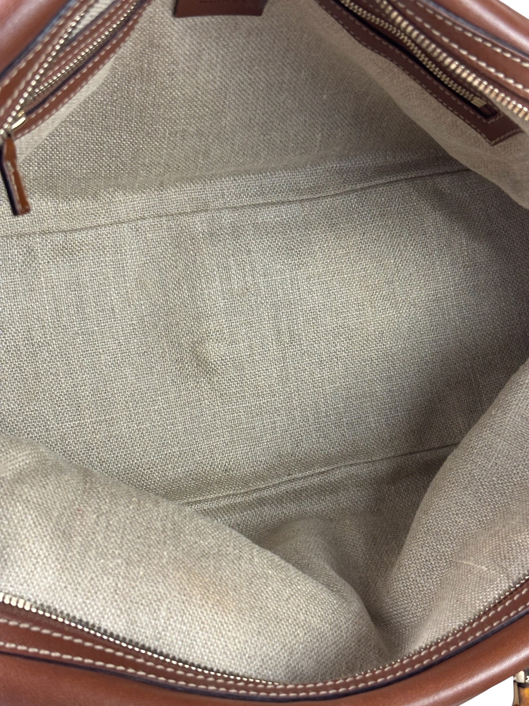 Gucci Tan Brown Leather Bamboo Handle Boston Bag