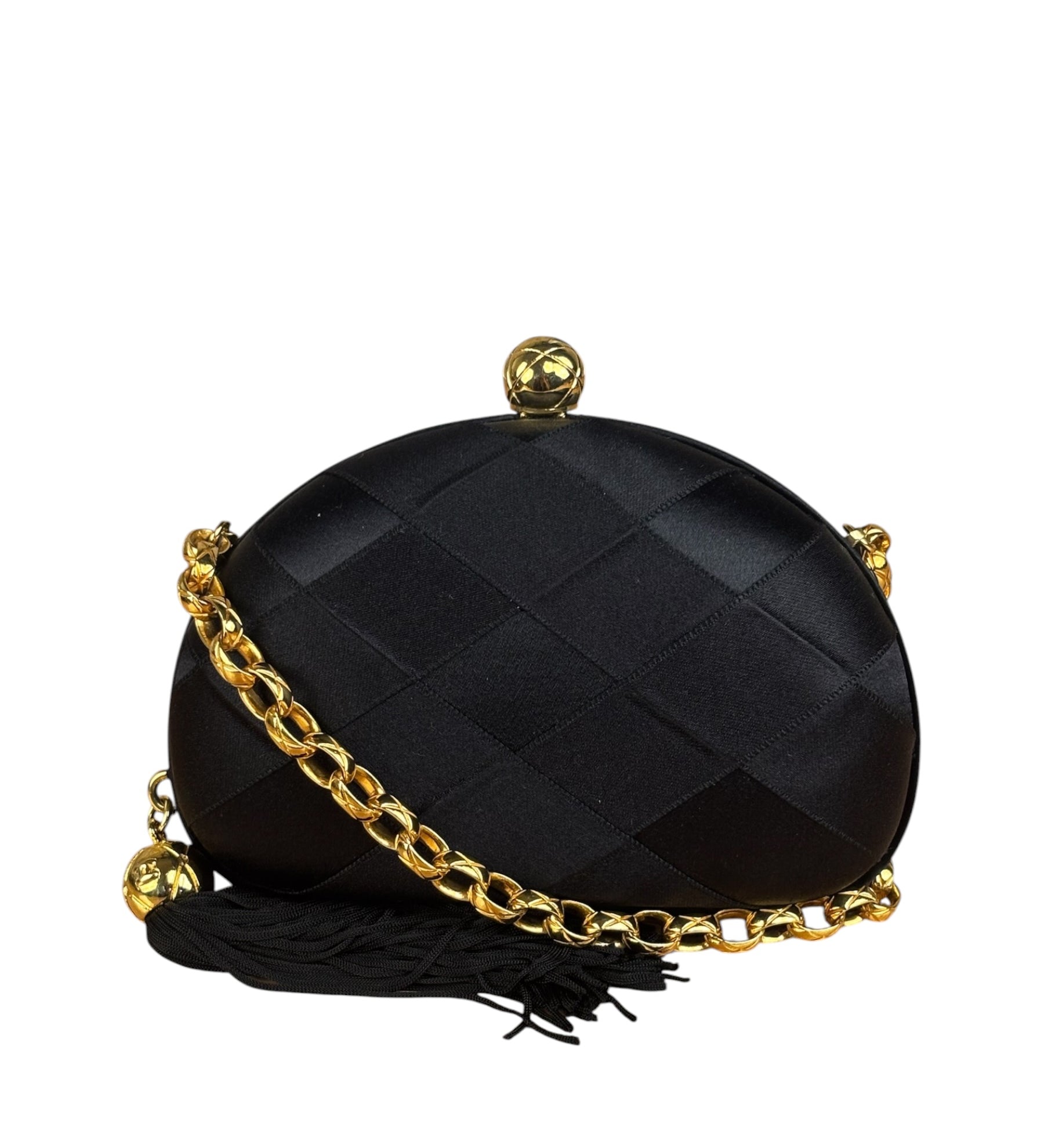 Chanel Black Satin Quilted Chain Clutch 2019