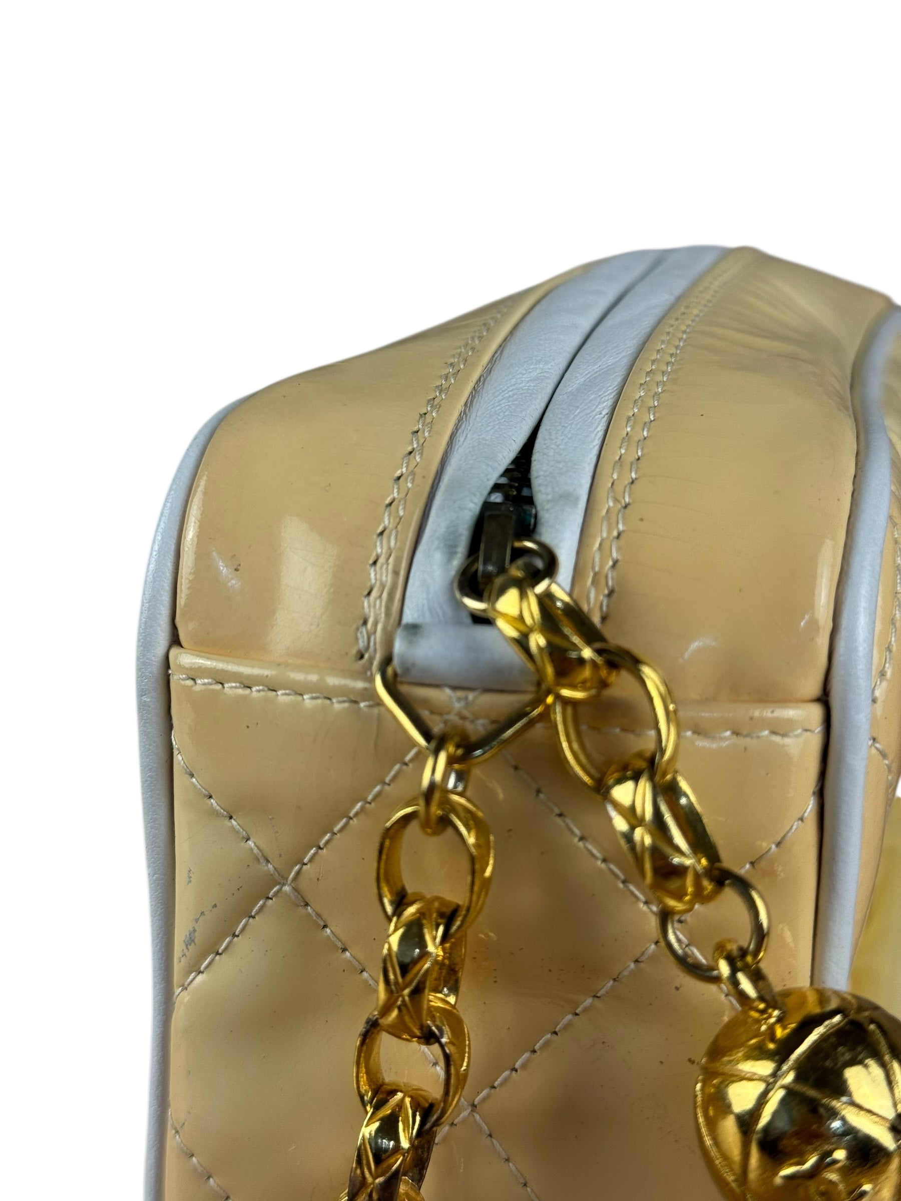 Chanel CC Patent Quilted Yellow Camera Bag 1991