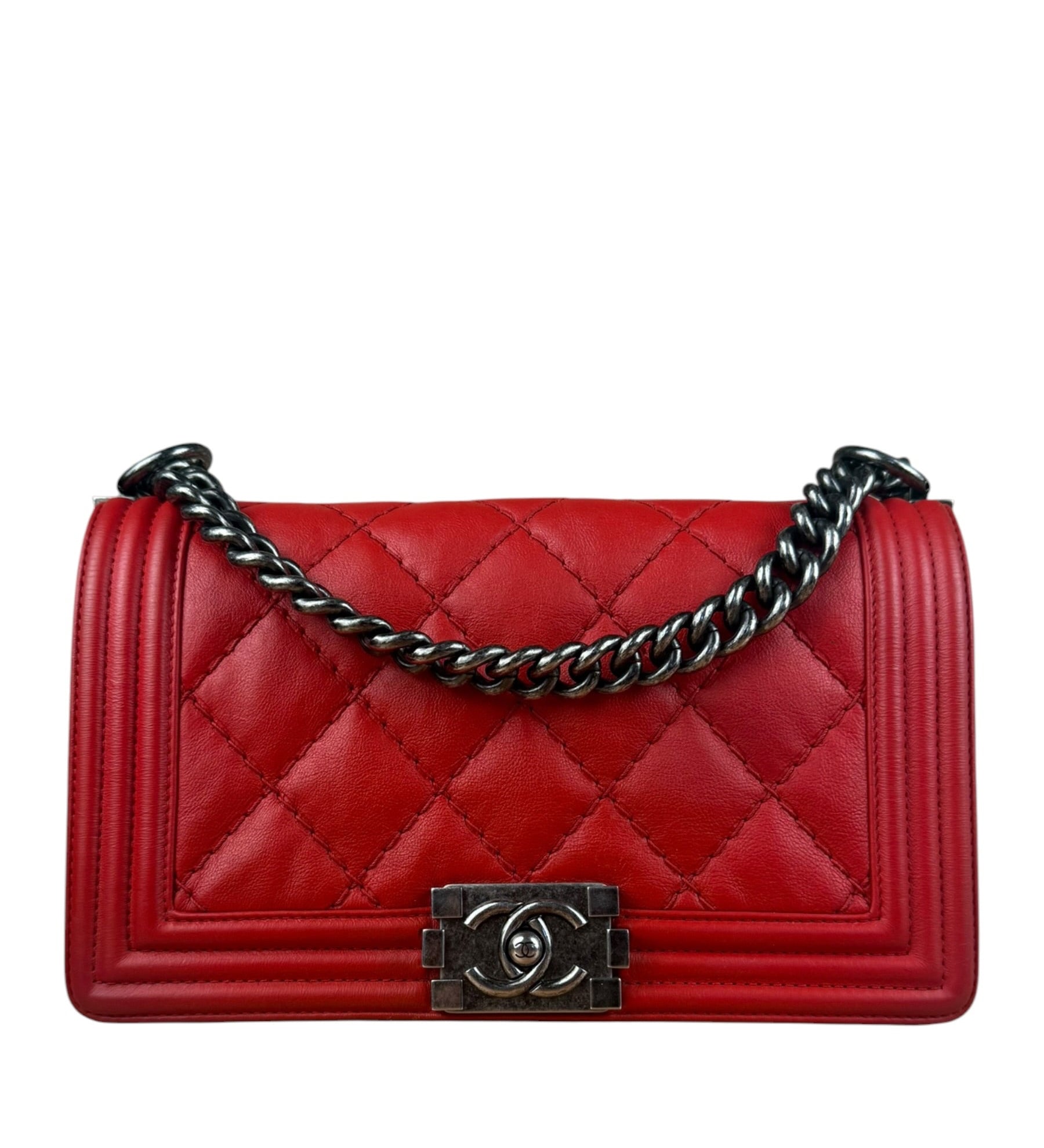 Chanel Red Leather Boy Flap Shoulder Bag -2013