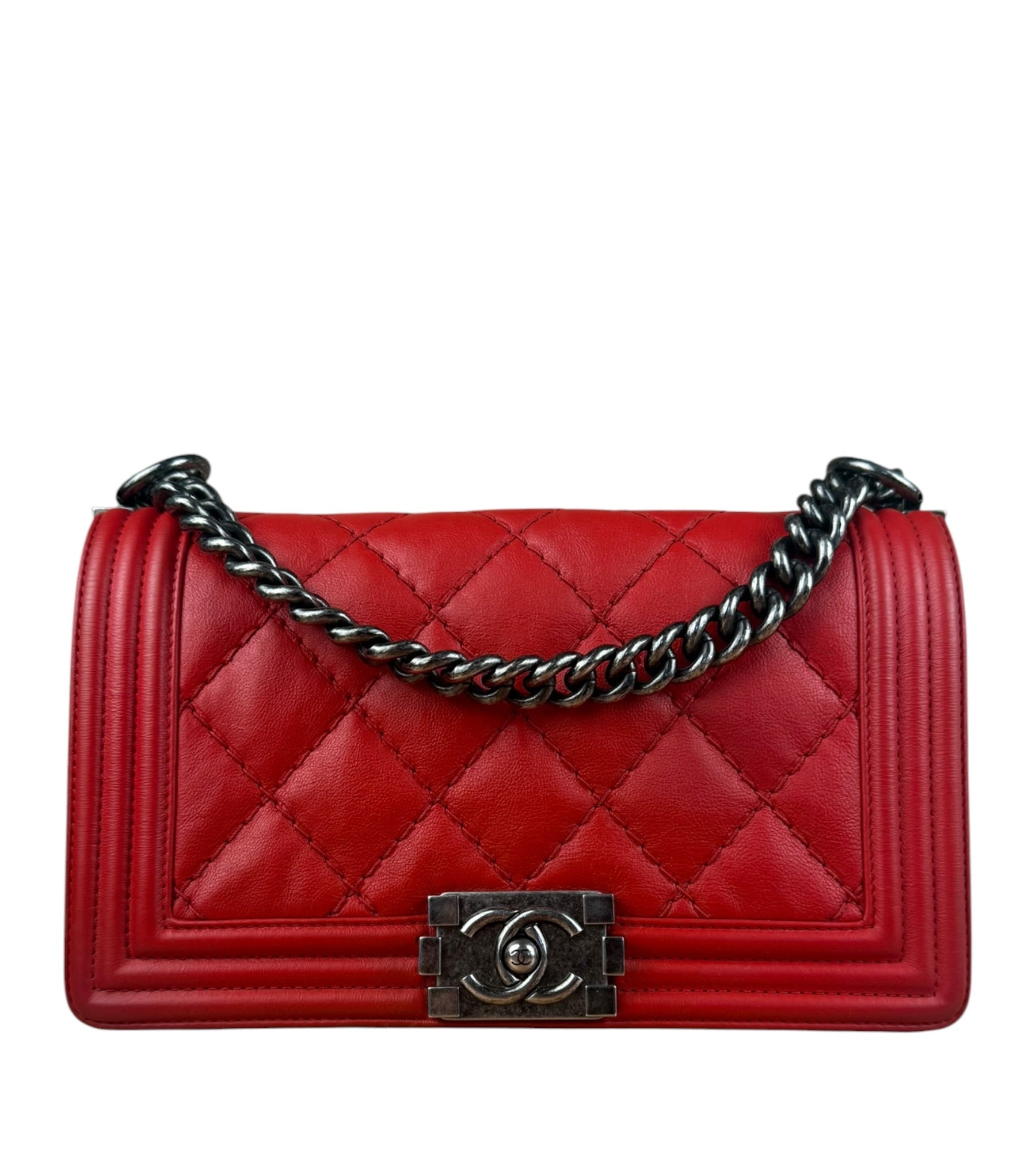 Chanel Red Leather Boy Flap Shoulder Bag -2013