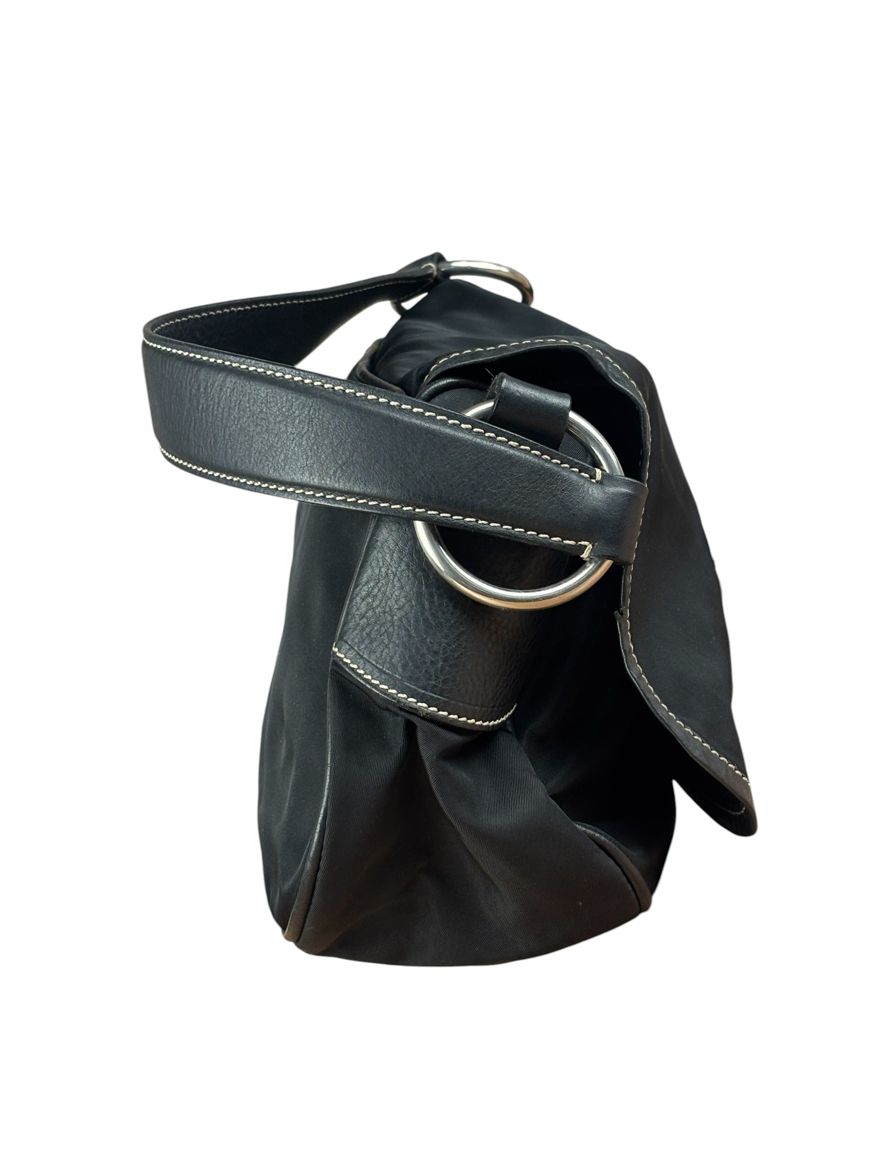 Damaged Prada Vintage Black Tessuto Nylon Leather Trim Saddle Flap Shoulder Bag