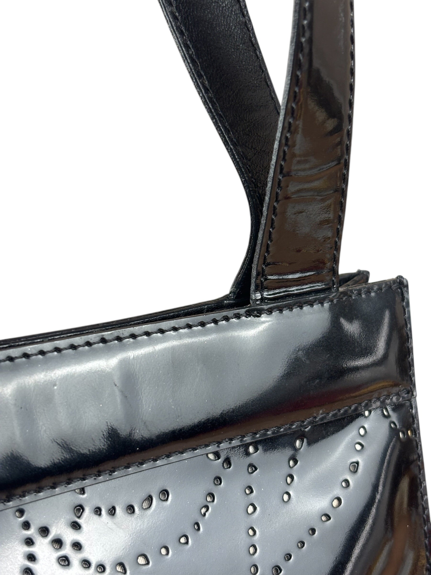 Chanel Black Patent Leather Perforated Camellia Tote Bag 2003