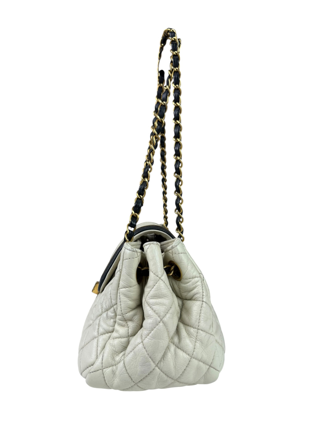 Chanel White/Black Quilted Lambskin East/West Mademoiselle Accordion Flap Bag 2012