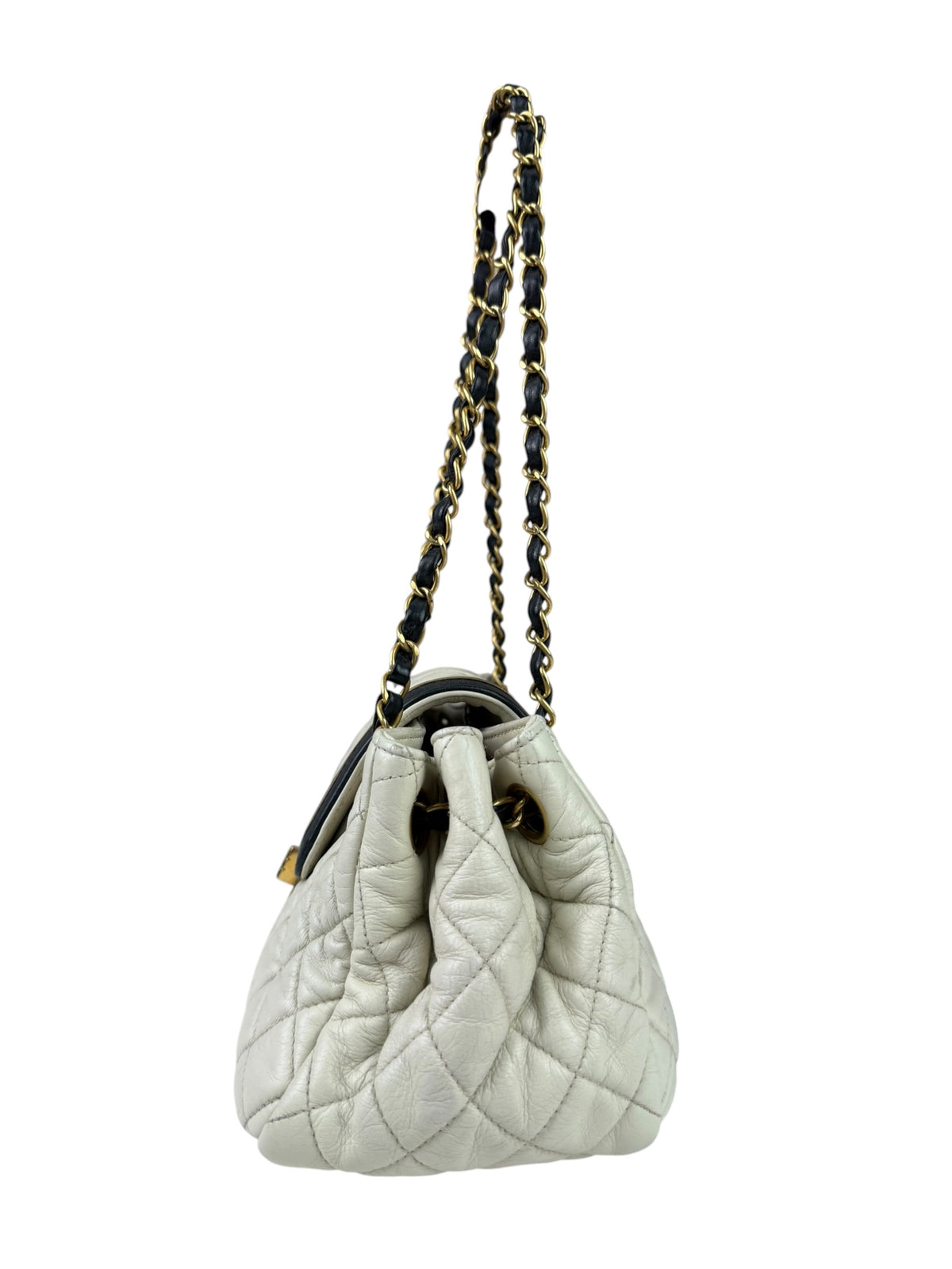 Chanel White/Black Quilted Lambskin East/West Mademoiselle Accordion Flap Bag 2012