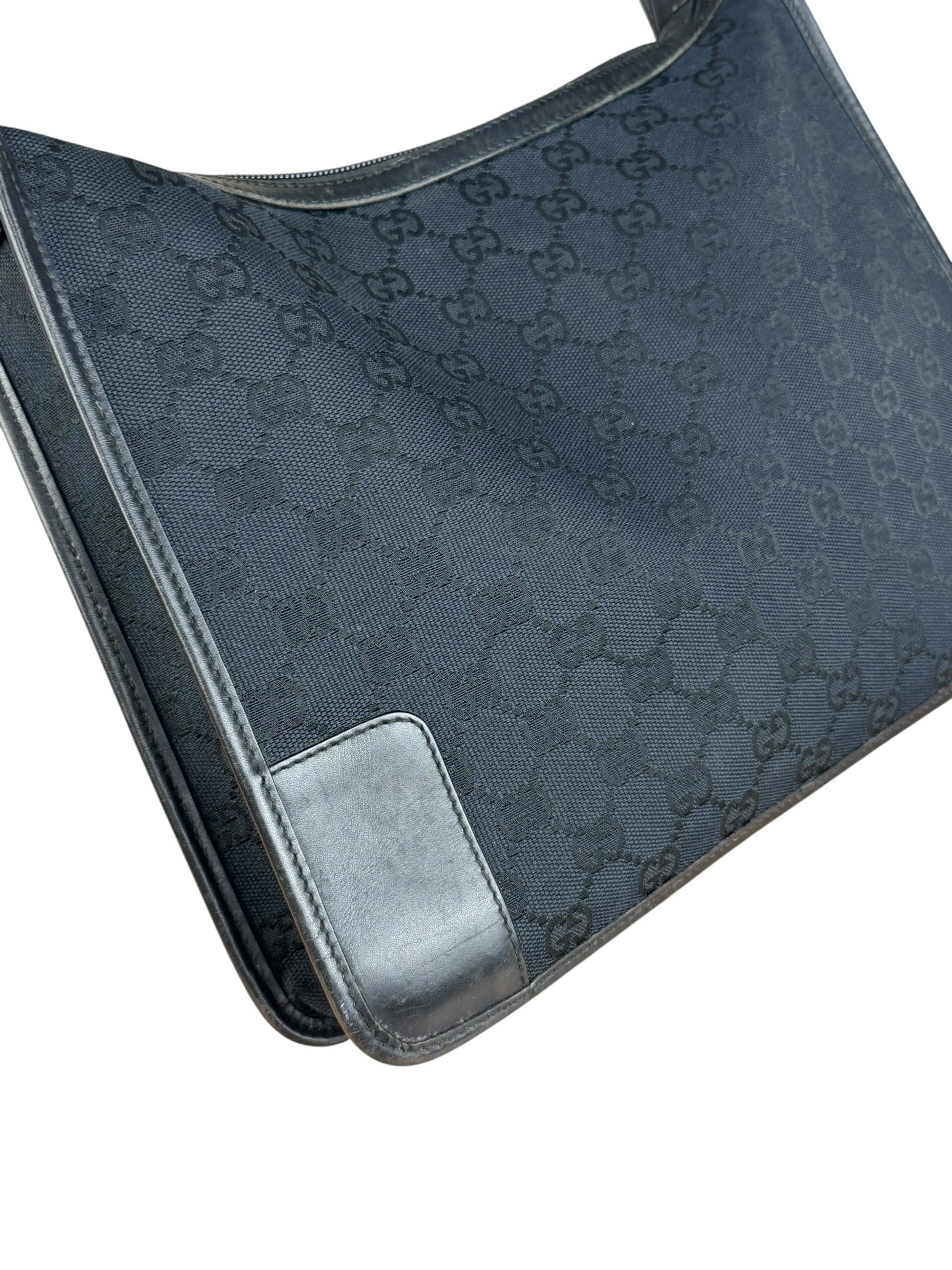 Gucci Vintage Black GG Canvas Shoulder Bag