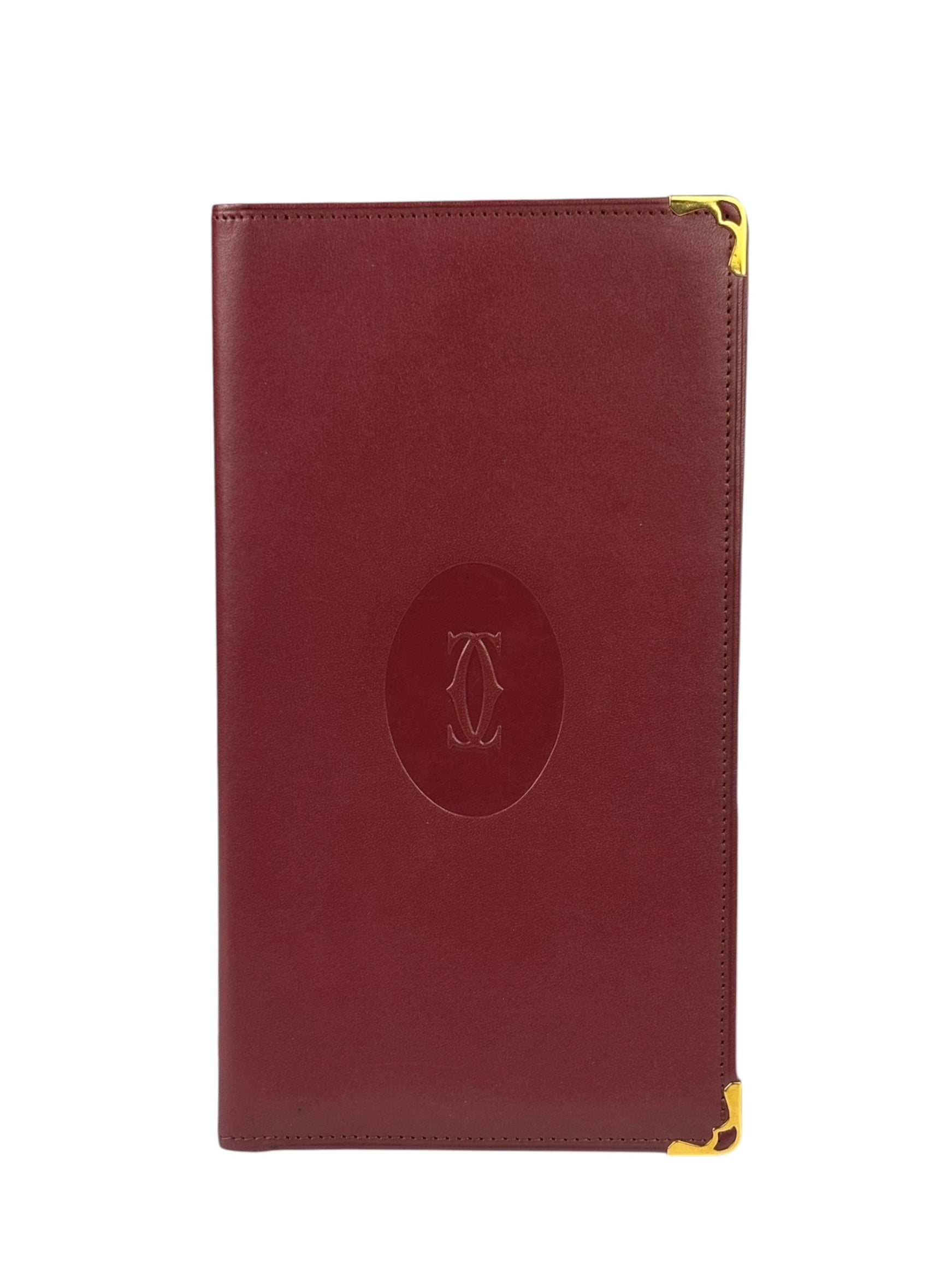 Cartier Vintage Burgundy Leather Bordeaux Bi-Fold Long Wallet