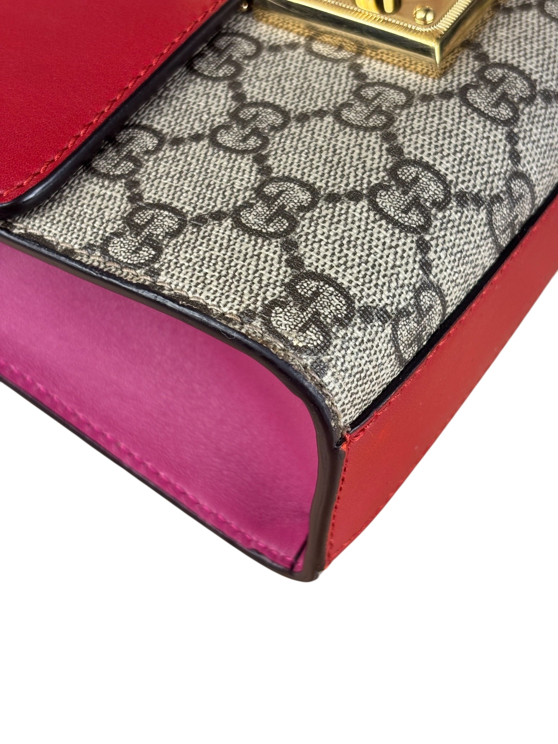 Gucci Padlock Medium Leather Chain Shoulder Bag Beige/Red/Pink