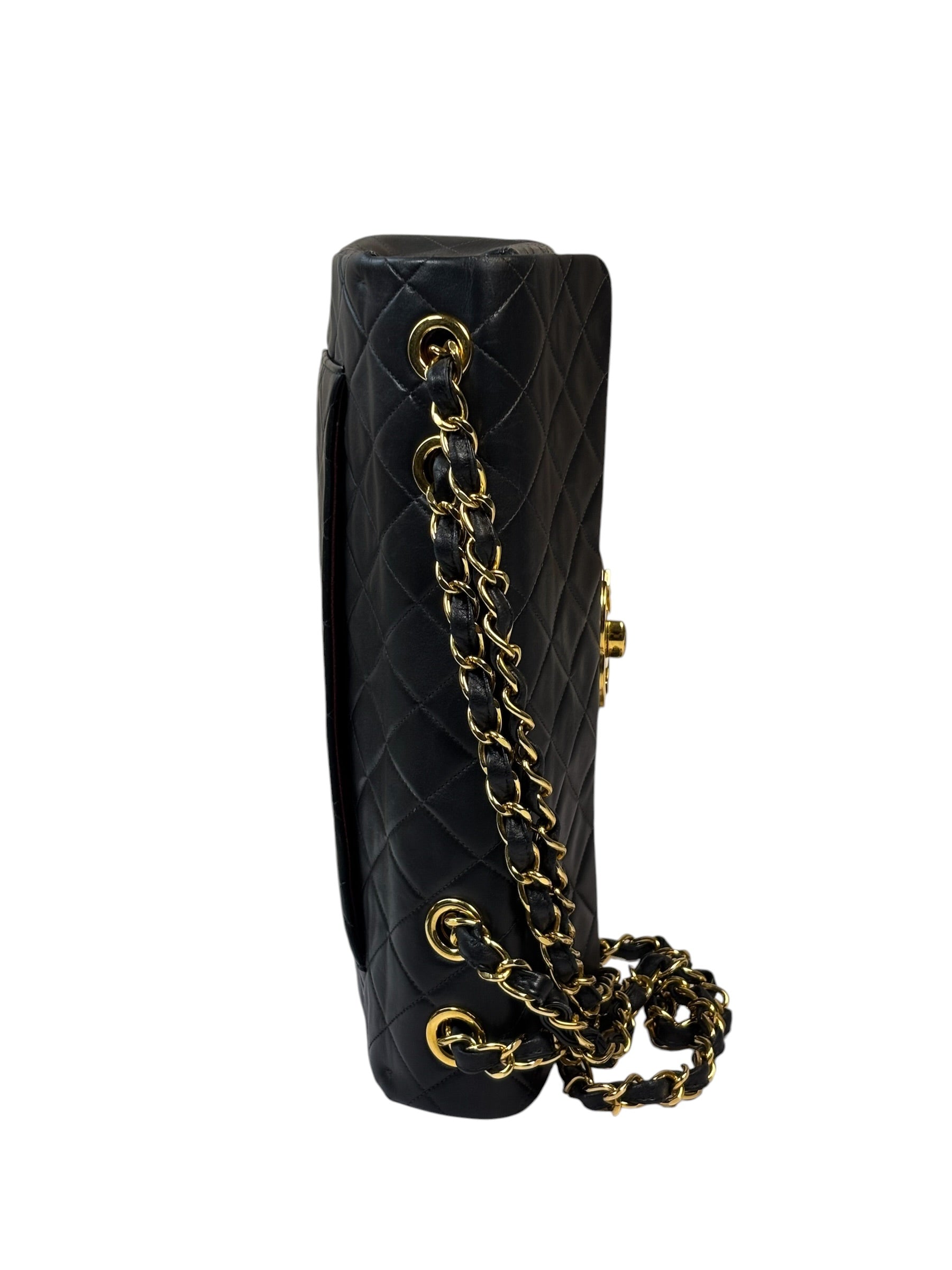Chanel Vintage Black Quilted Leather Jumbo Flap Bag 1994