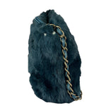 Chanel Dark Green Rabbit Fur/Leather Trim Shoulder Bag 2000