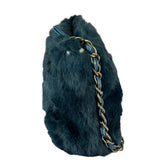 Chanel Dark Green Rabbit Fur/Leather Trim Shoulder Bag 2000