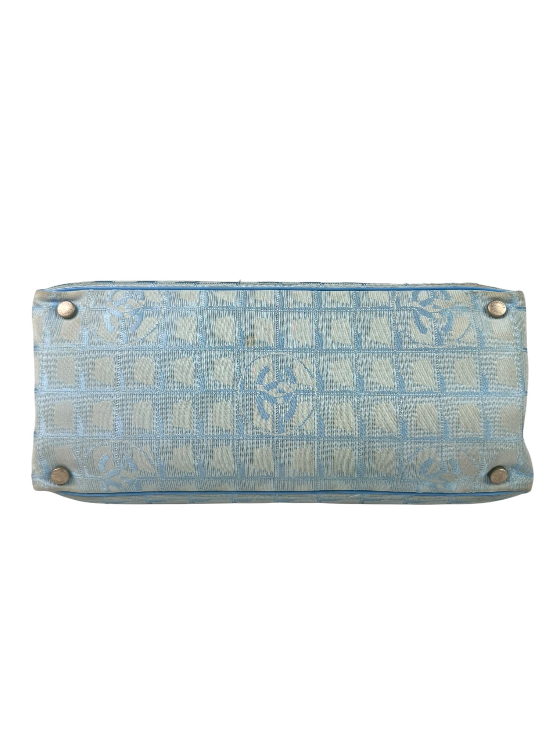 Chanel Light Blue Nylon/Leather Trim Travel Line Tote 2002