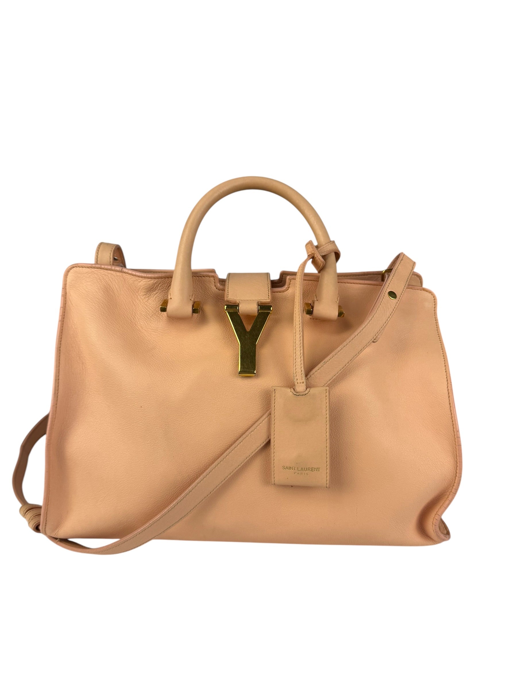 YSL Vintage Classic Y Cabas Peach Leather 2Way Handbag