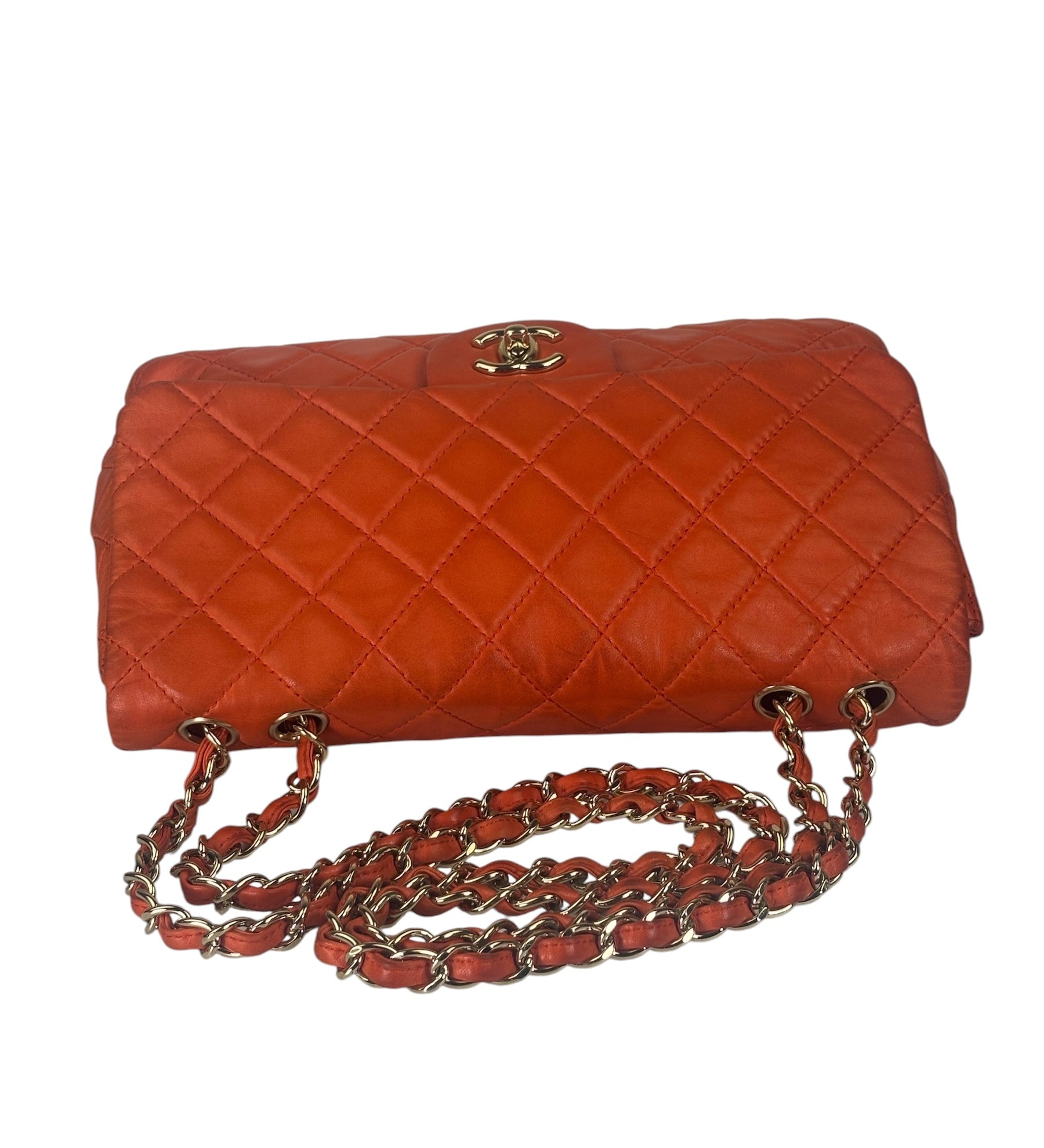 Chanel Orange Quilted Lambskin Flap Bag 2008