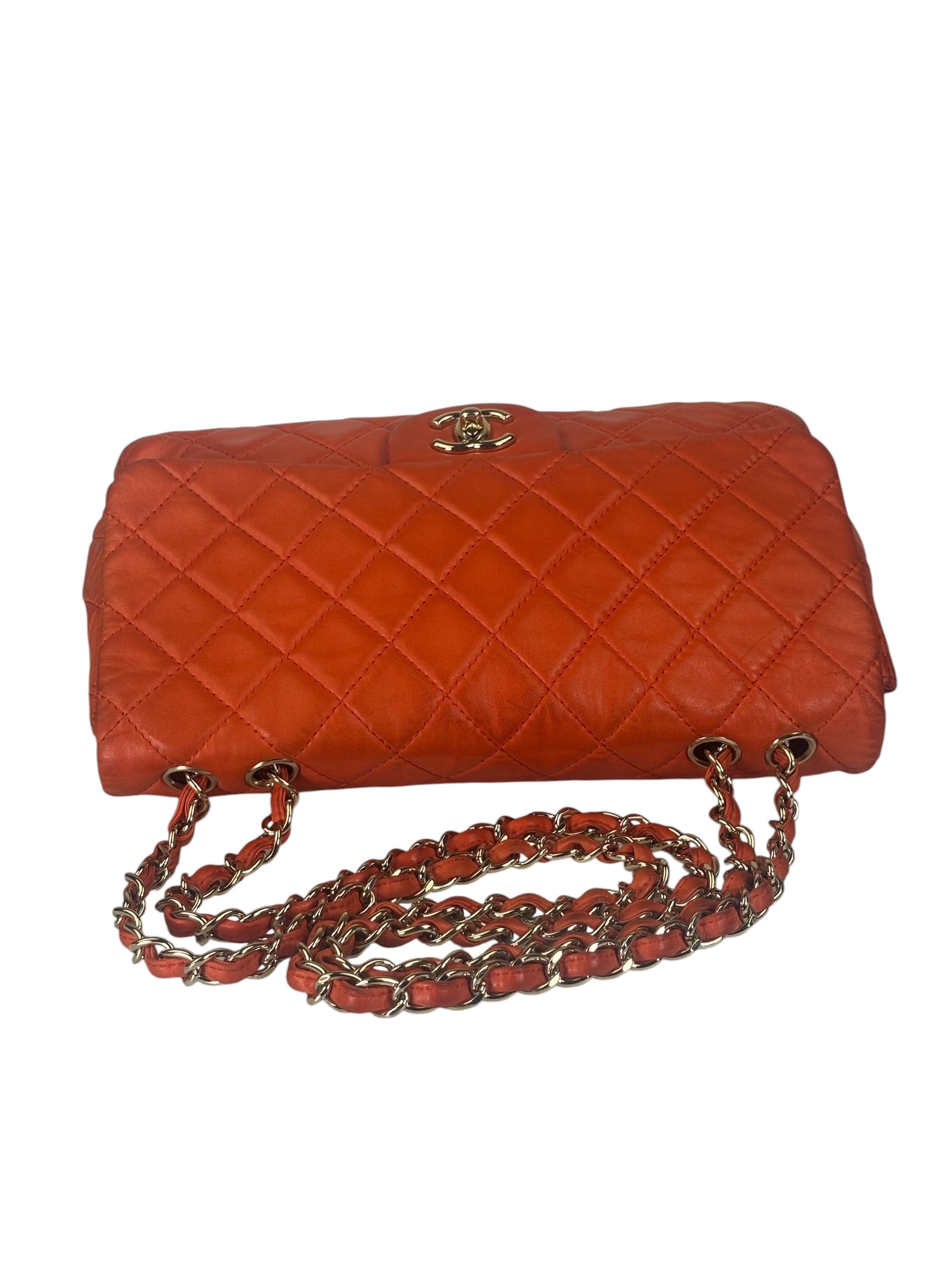 Chanel Orange Quilted Lambskin Flap Bag 2008
