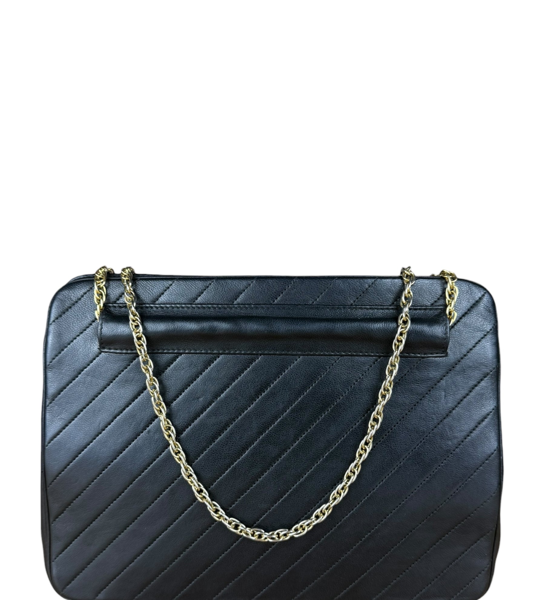 Chanel Vintage Black Chevron Leather Chain Bag