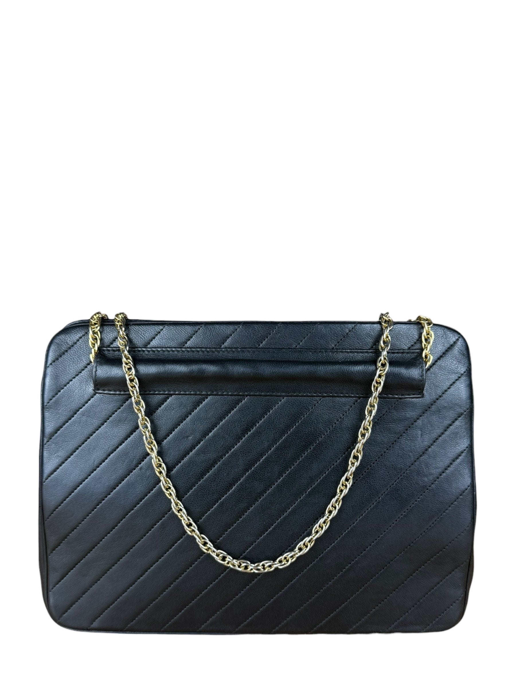 Chanel Vintage Black Chevron Leather Chain Bag