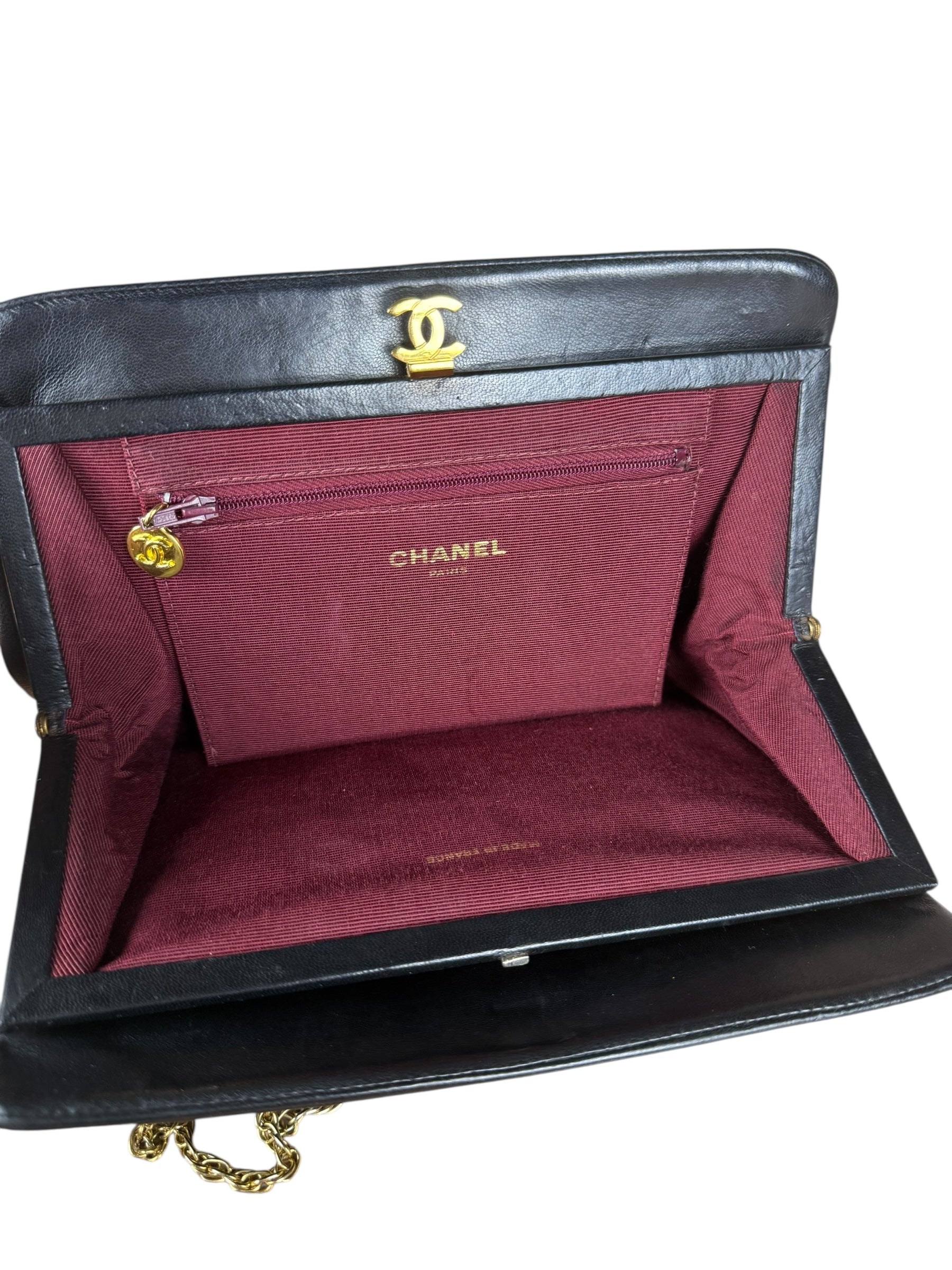 Chanel Vintage Black Chevron Leather Chain Bag