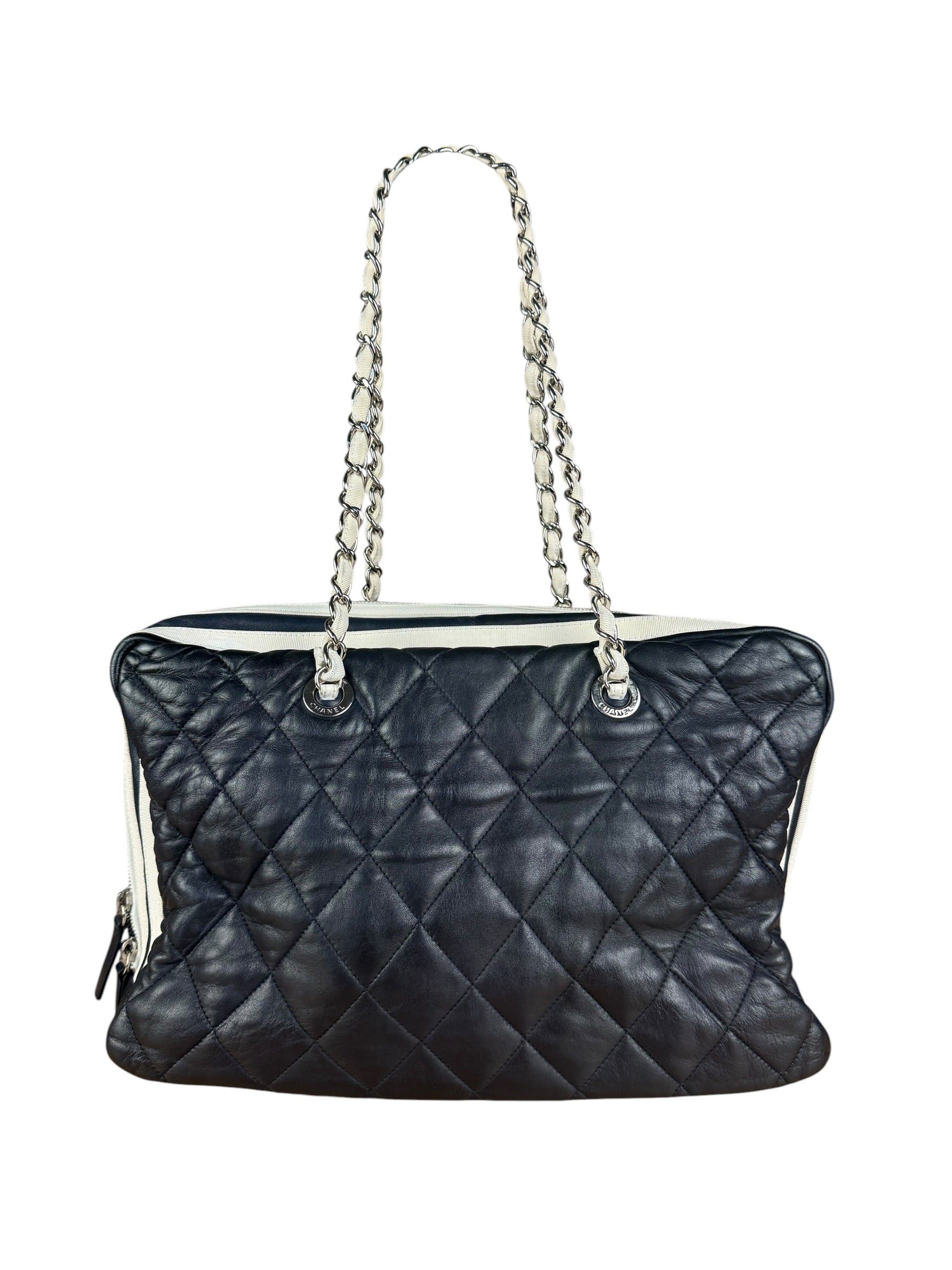 Chanel Navy Quilted Leather Lido Chain Shoulder Tote 2009
