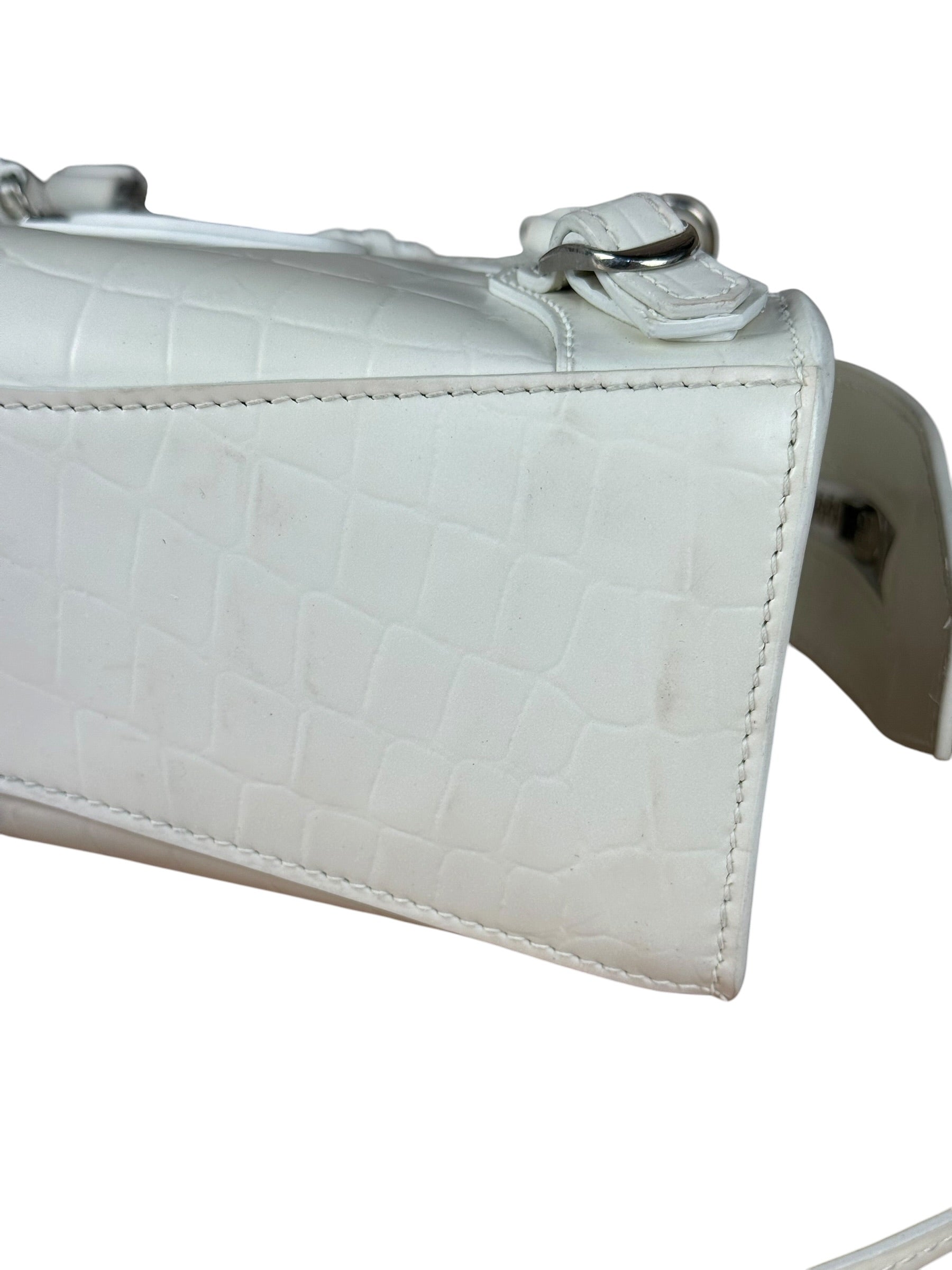 Balenciaga White Croc Embossed S Neo City Bag