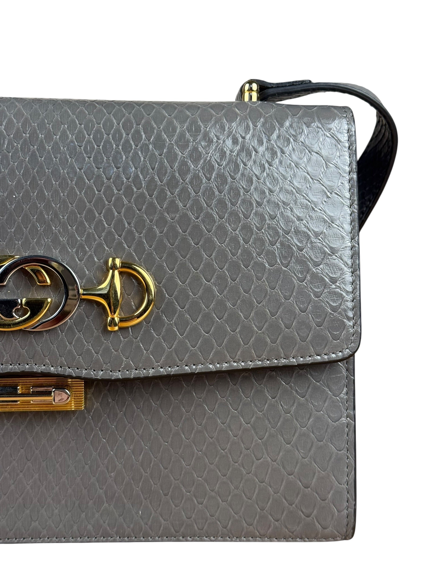 Gucci Zumi Grey Python Leather Small Shoulder Bag