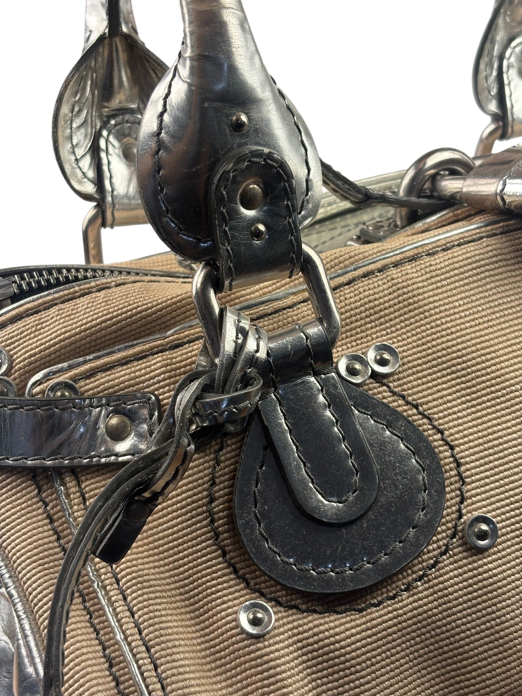 Chloe Beige/Silver Patent Leather Paddington Handbag