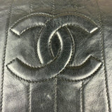 Chanel Vintage Black Leather Mademoiselle Vertical Quilted Shoulder Bag 1990's