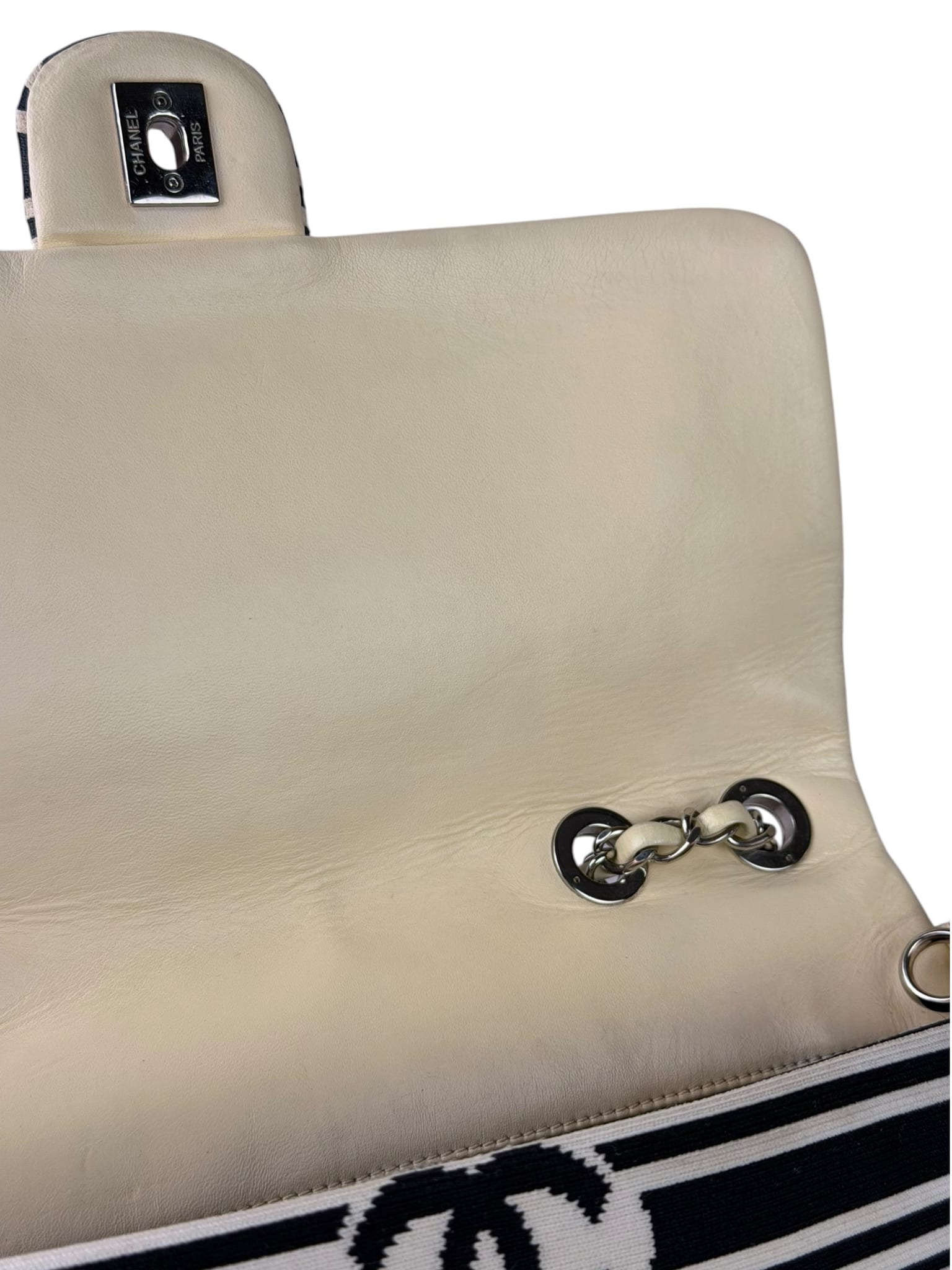 Chanel Black/White Leather Trim/Cloth Venise Biarritz Flap Bag 2019
