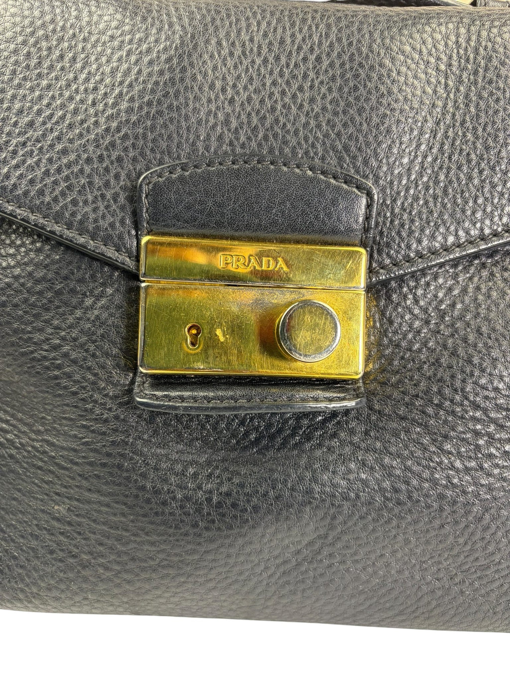 Prada Black Leather Vitello Daino Soundlock Two-Way Satchel