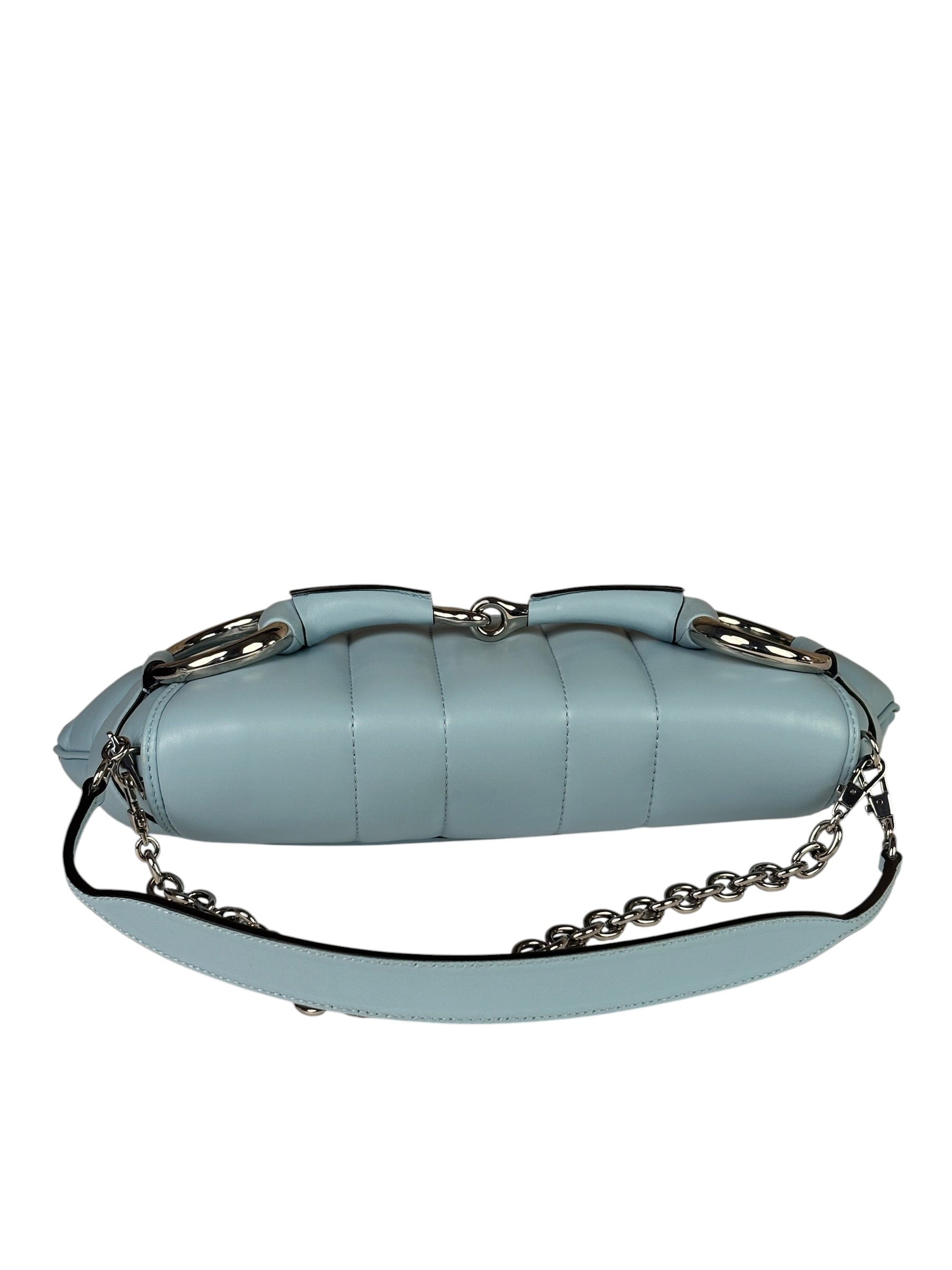 Gucci Blue Leather Horsebit Chain Shoulder Bag