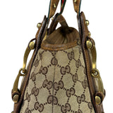 Gucci Vintage Brown Leather Trim Grommet Web Shoulder Bag