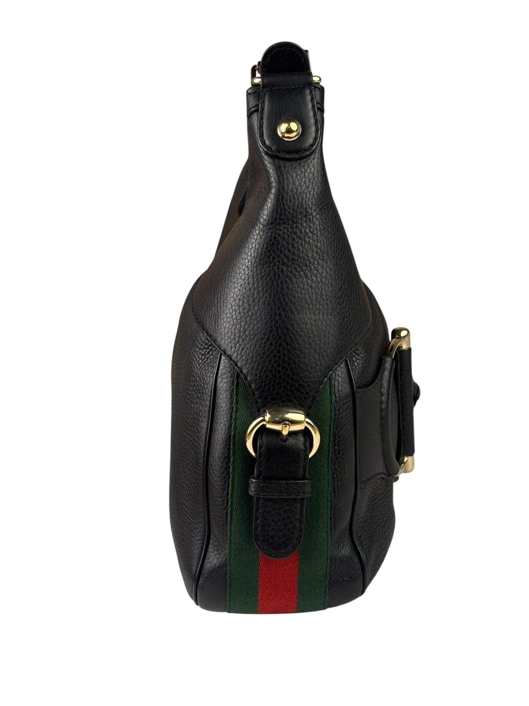 Gucci Black Leather Heritage Horsebit Hobo Bag