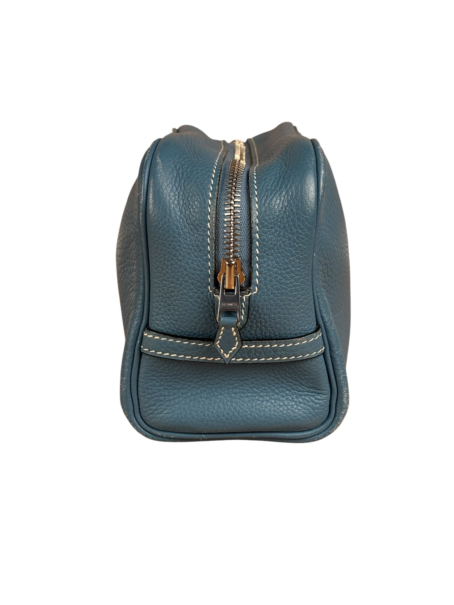 Hermes Blue Leather Cosmetic Pouch