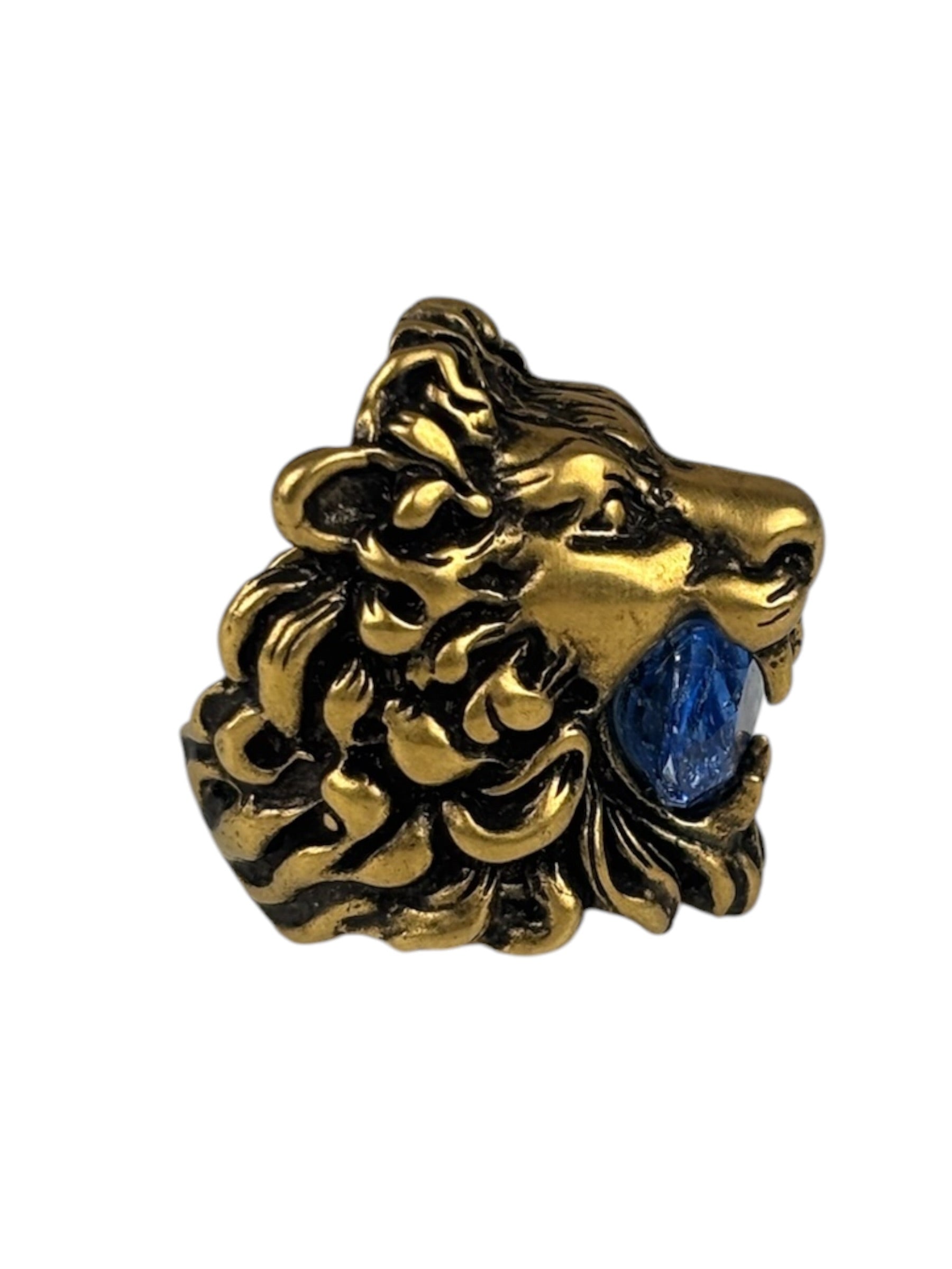 Gucci Lion Head Blue Crystal Ring