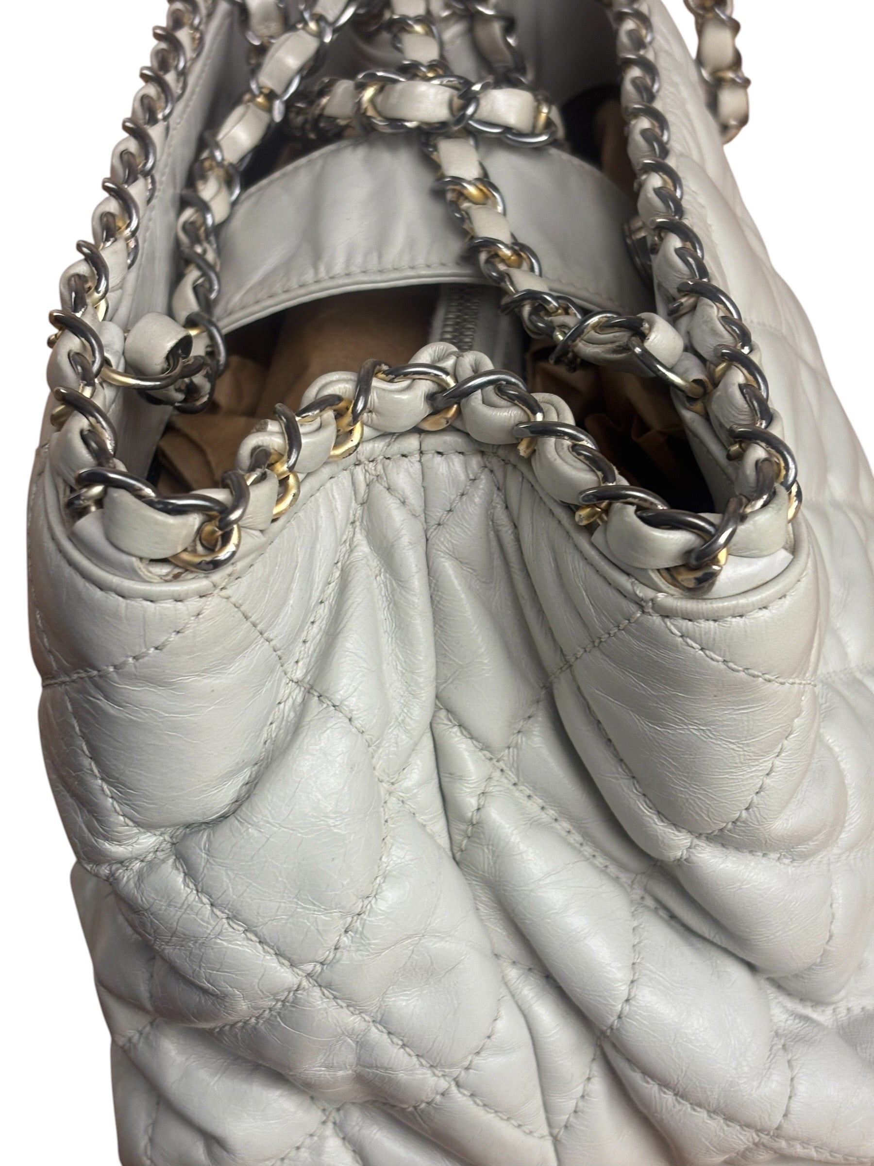 Chanel Vintage White Quilted Leather Chain Me Tote 2010